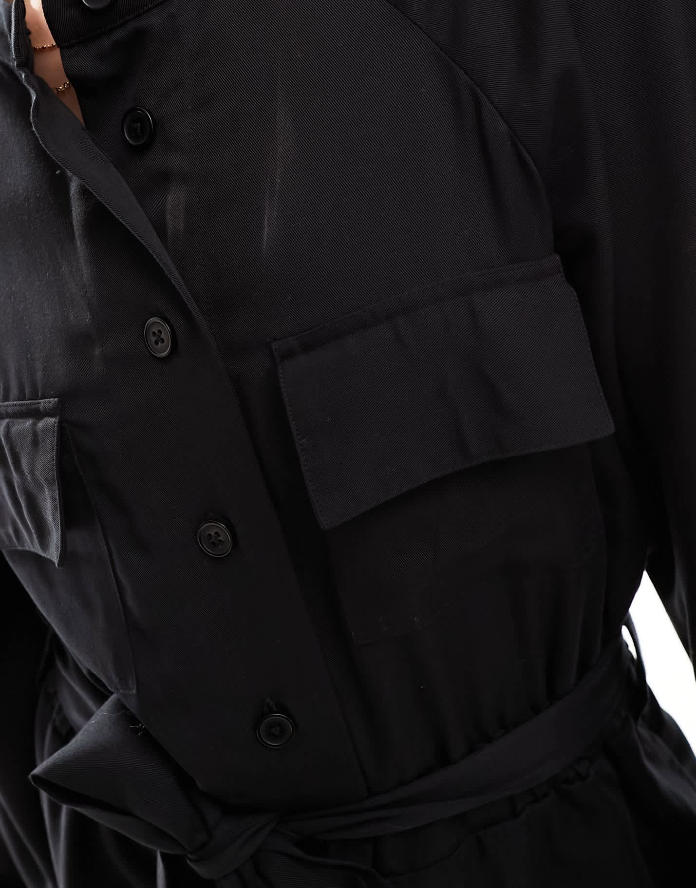 Pretty Lavish balloon sleeve utility jumpsuit in black