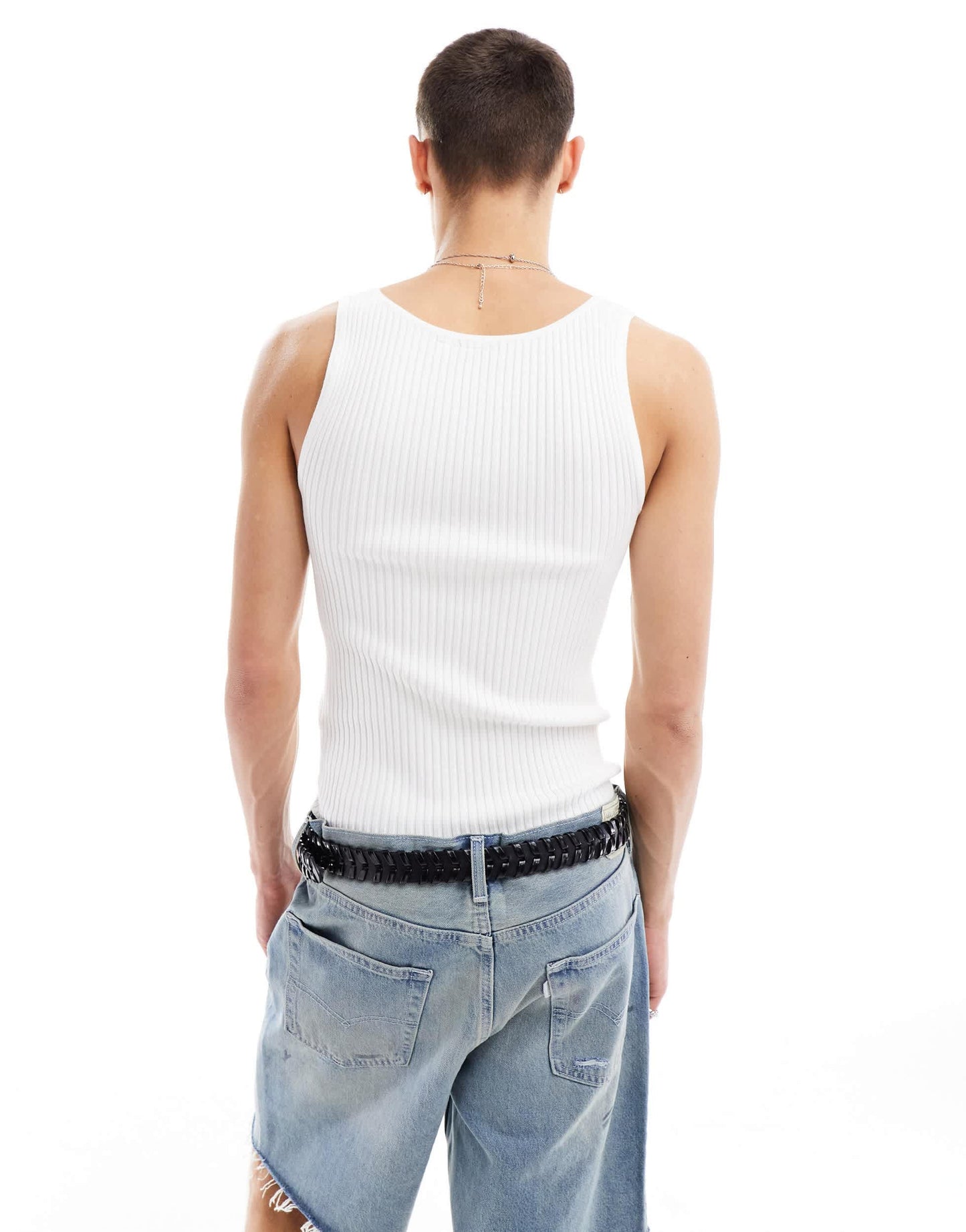 COLLUSION ribbed knitted vest in white