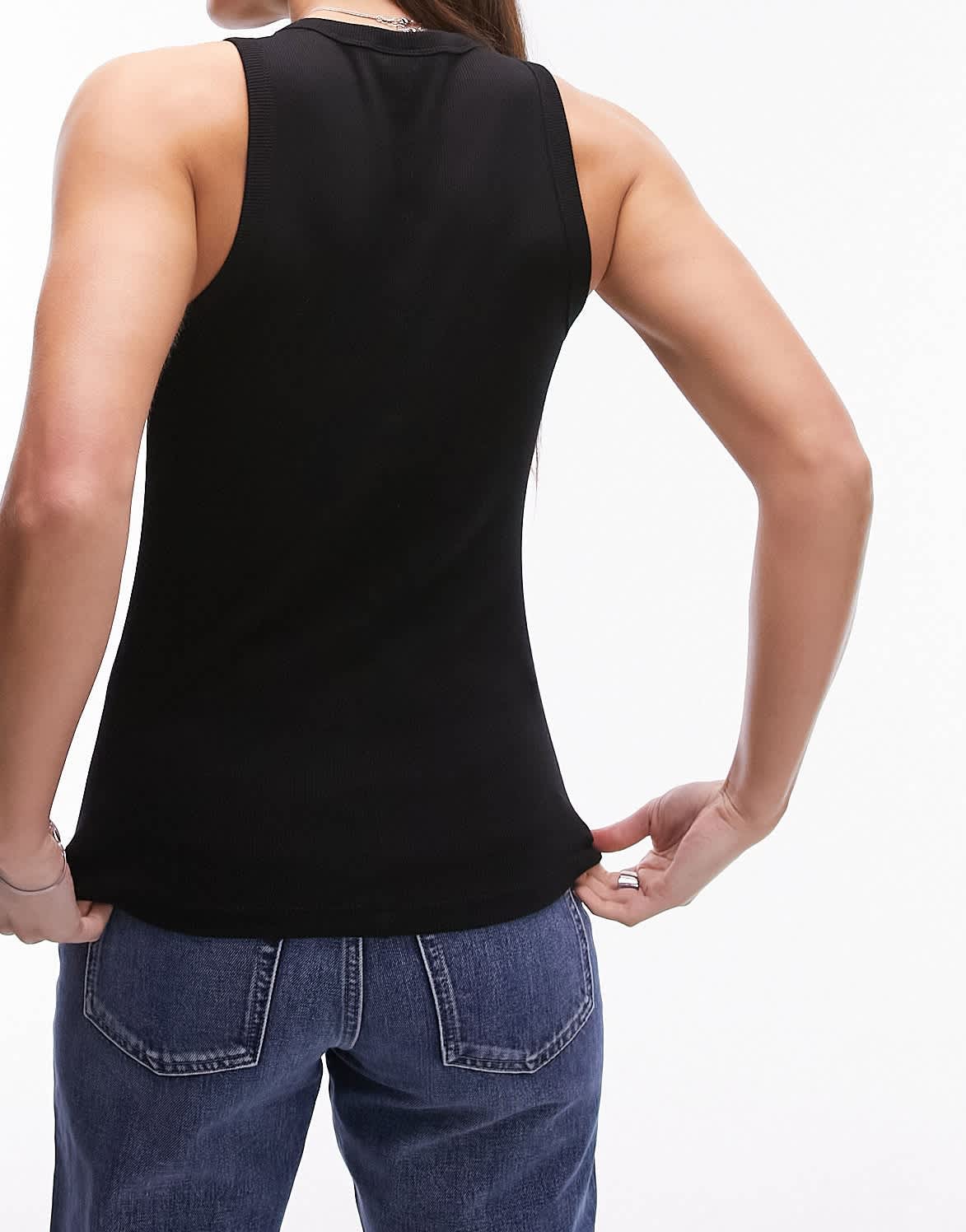 Topshop tall rib slim vest in black