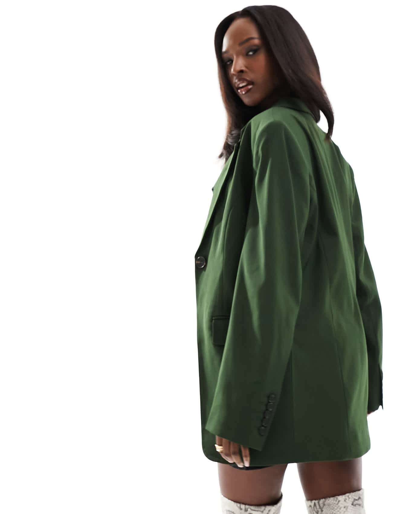 NA-KD single breasted blazer in dark green