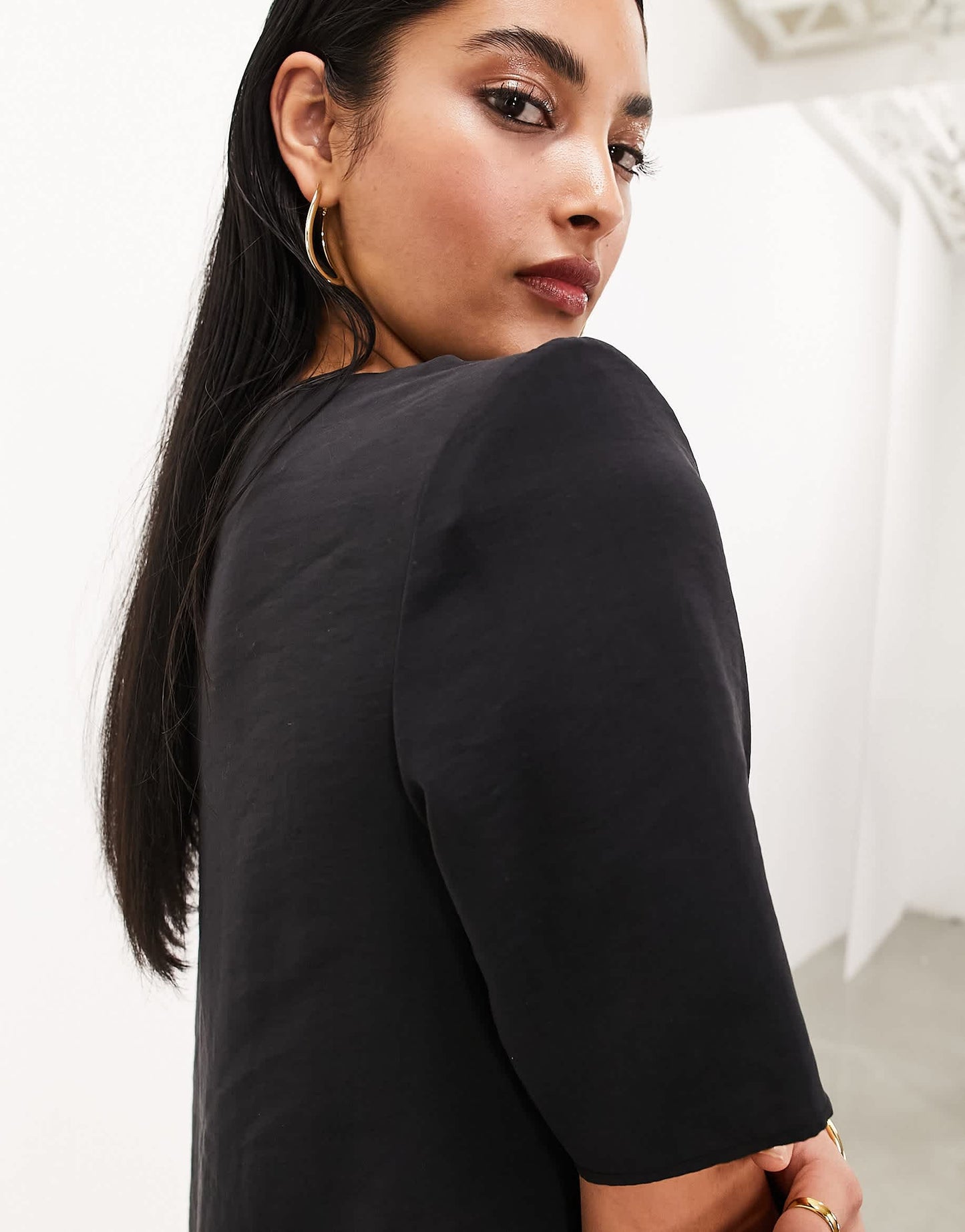 ASOS EDITION cupro shoulder pad midaxi dress in black