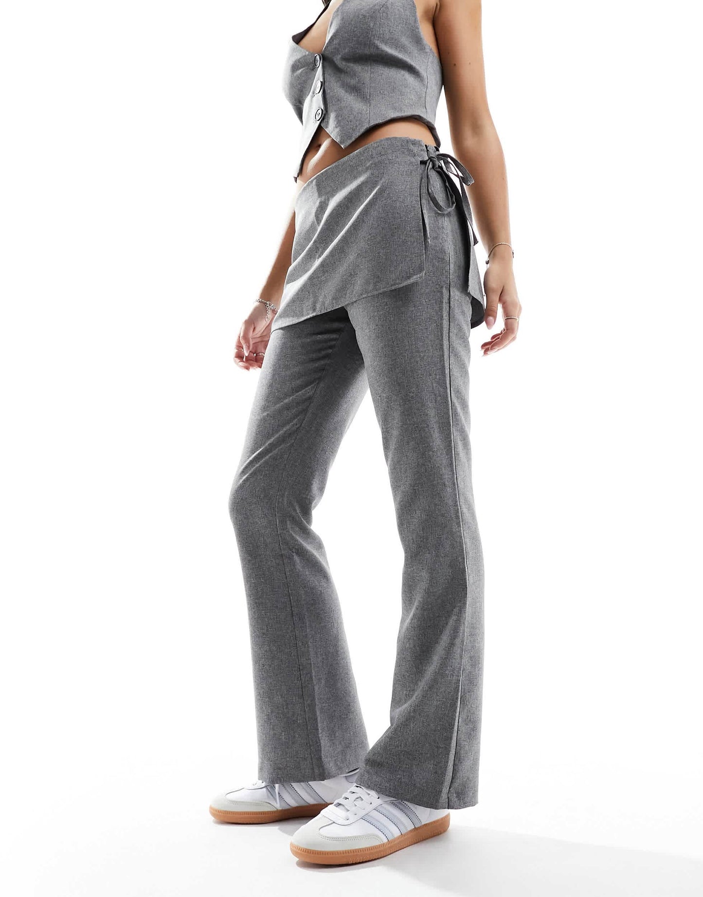 Miss Selfridge trouser with side tie up skirt in grey