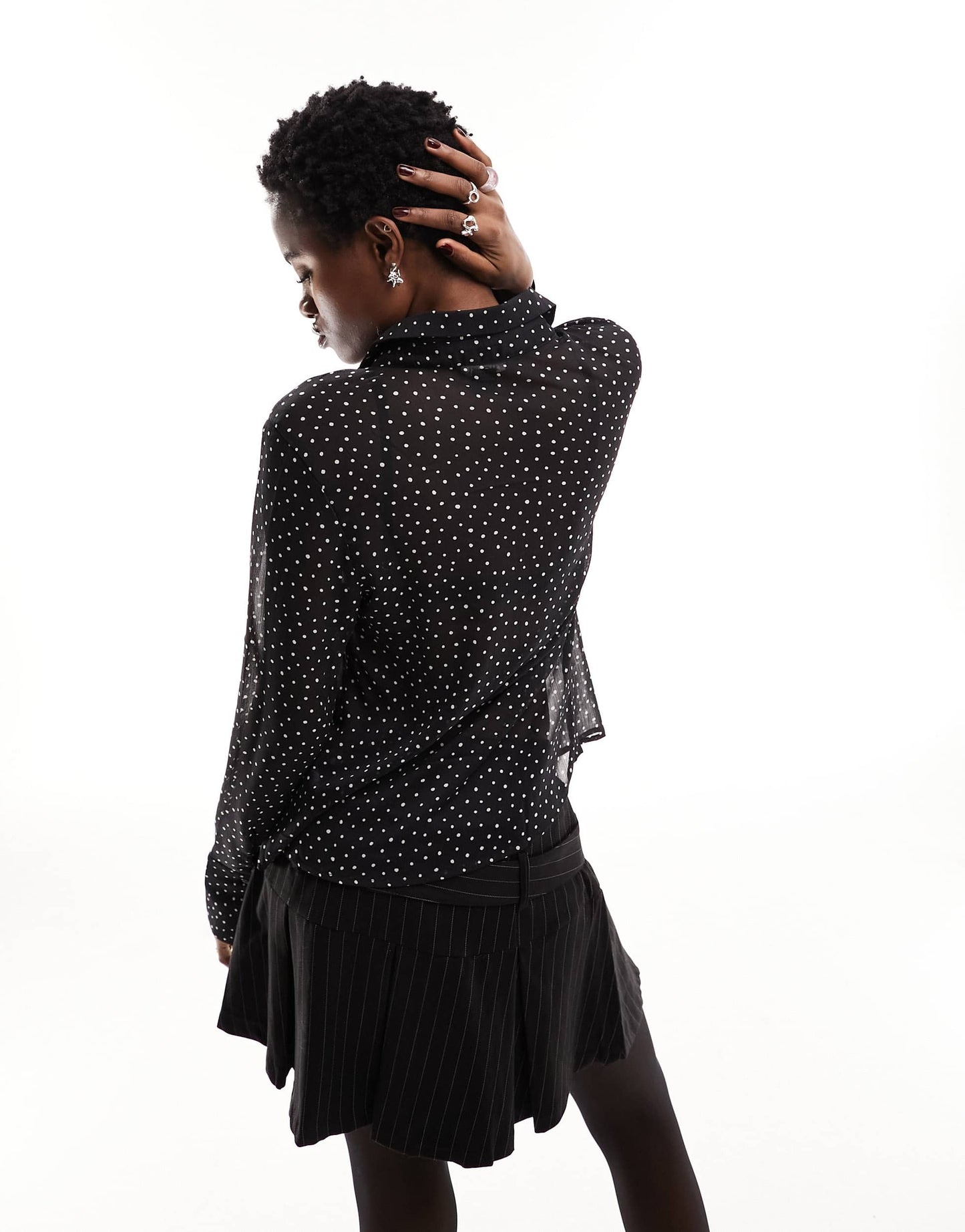 Monki long sleeve shirt in black mono dot print