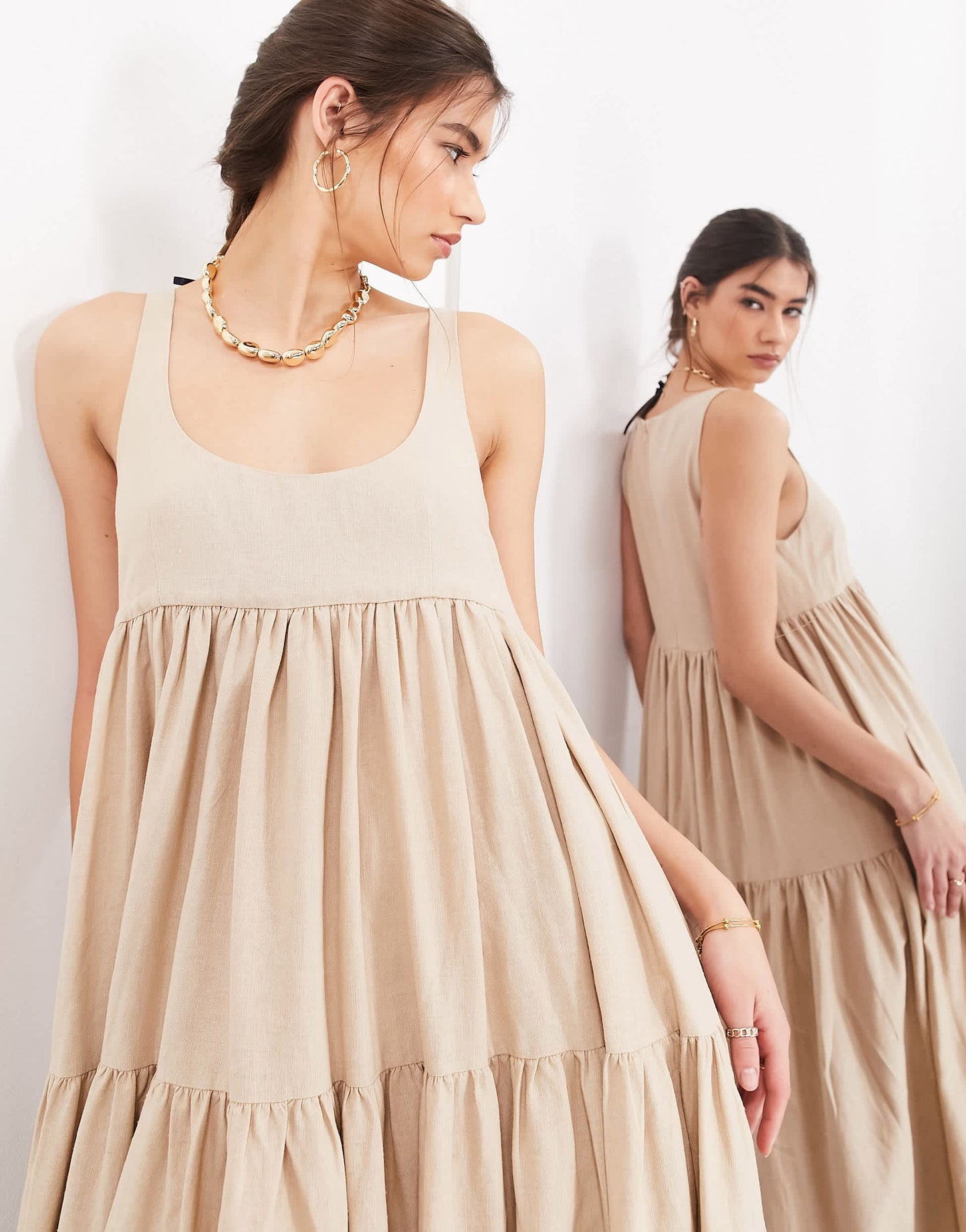 ASOS EDITION super full scoop neck tiered maxi dress in oatmeal