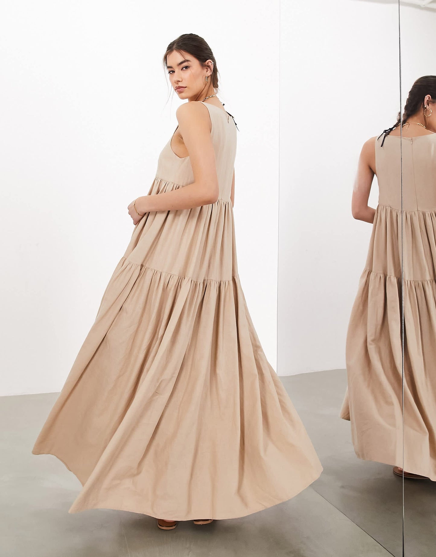 ASOS EDITION super full scoop neck tiered maxi dress in oatmeal