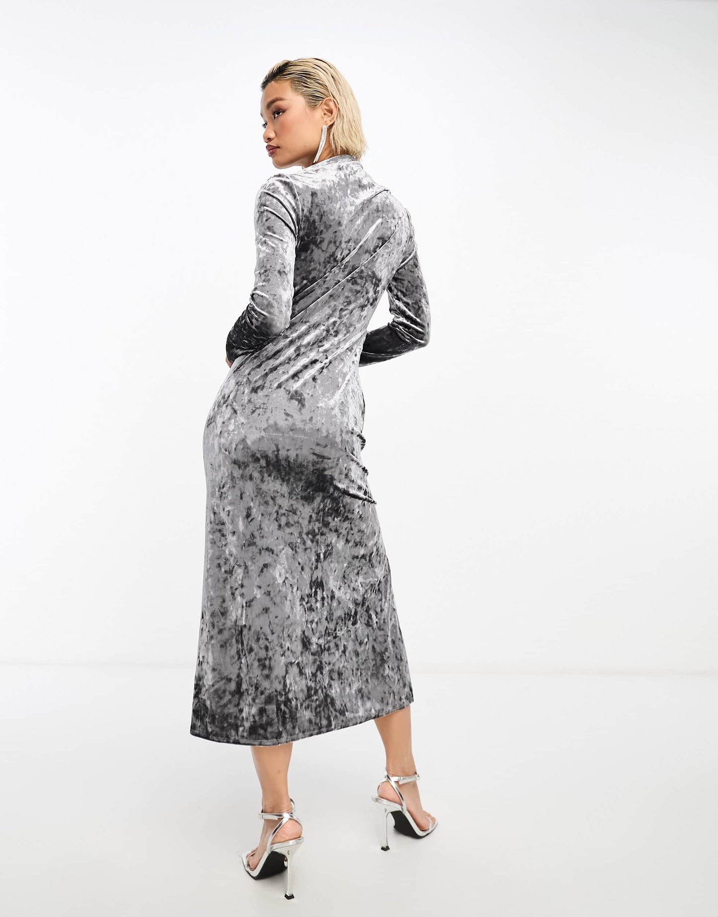 & Other Stories velvet midaxi column dress with drape detail in dark grey