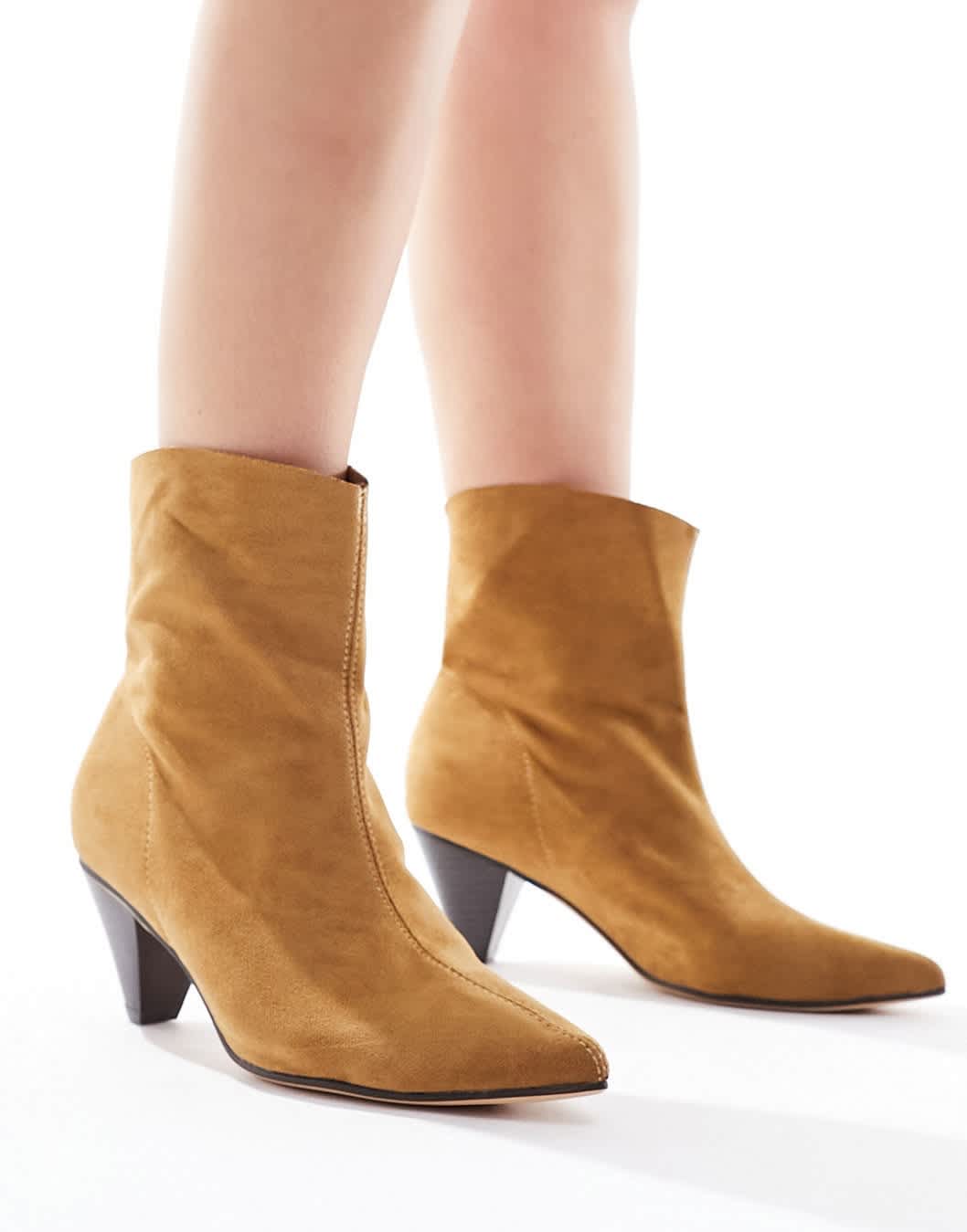 Truffle Collection wide fit cone heel ankle boots in tan