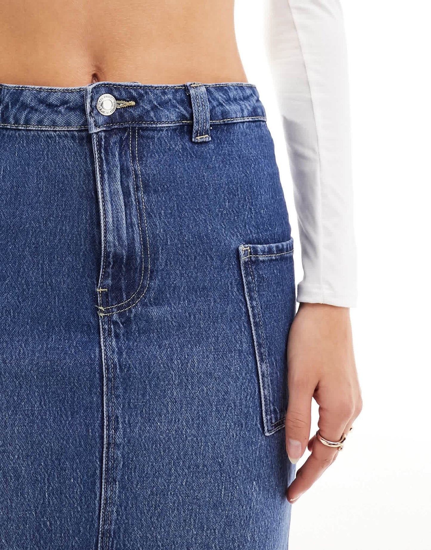 Vero Moda Tall split front maxi skirt with side pockets in dark blue denim