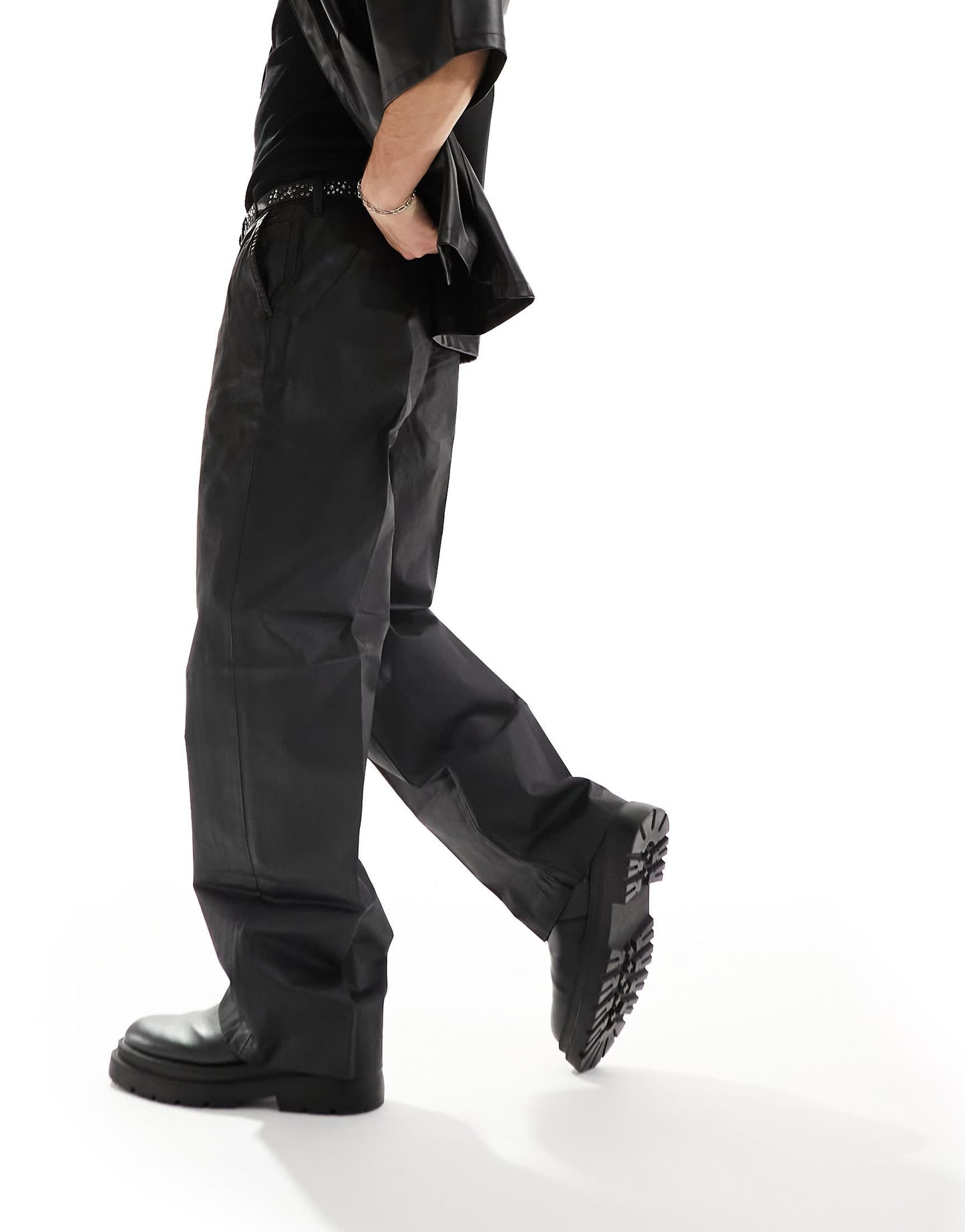 Weekday Dave coated trousers in black