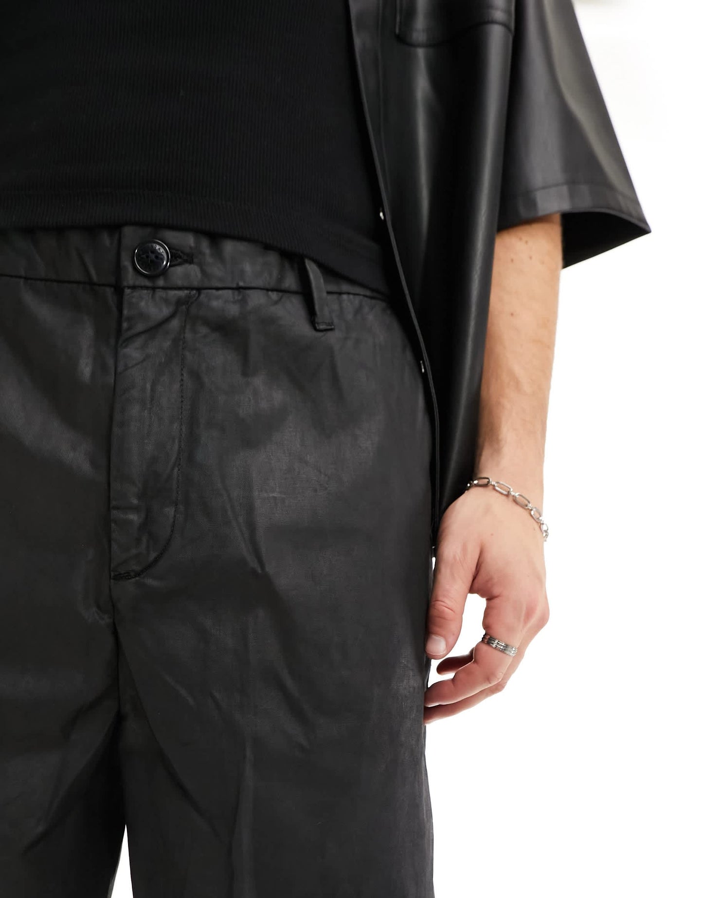 Weekday Dave coated trousers in black