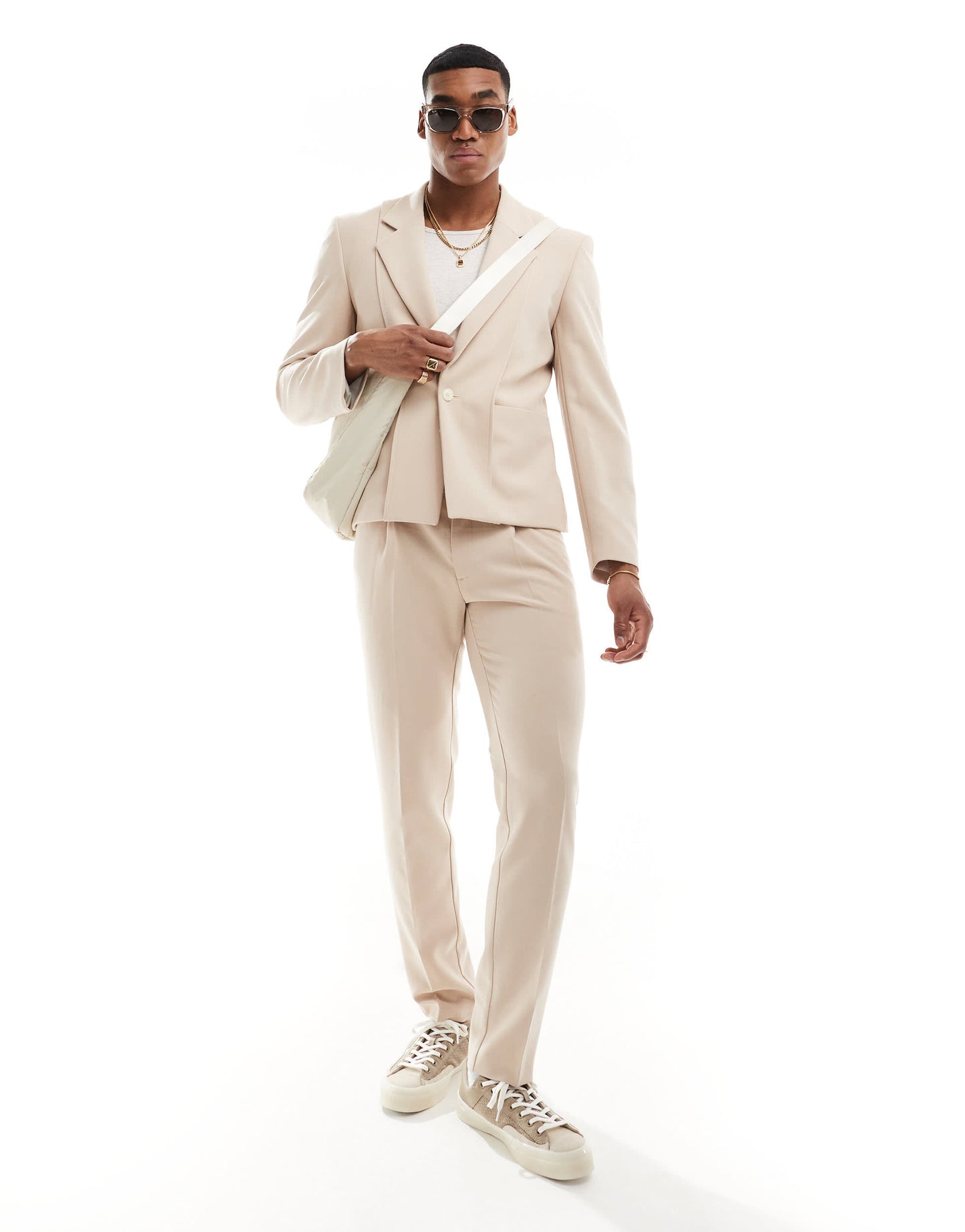 ASOS DESIGN slim fit suit jacket with panel detail in stone