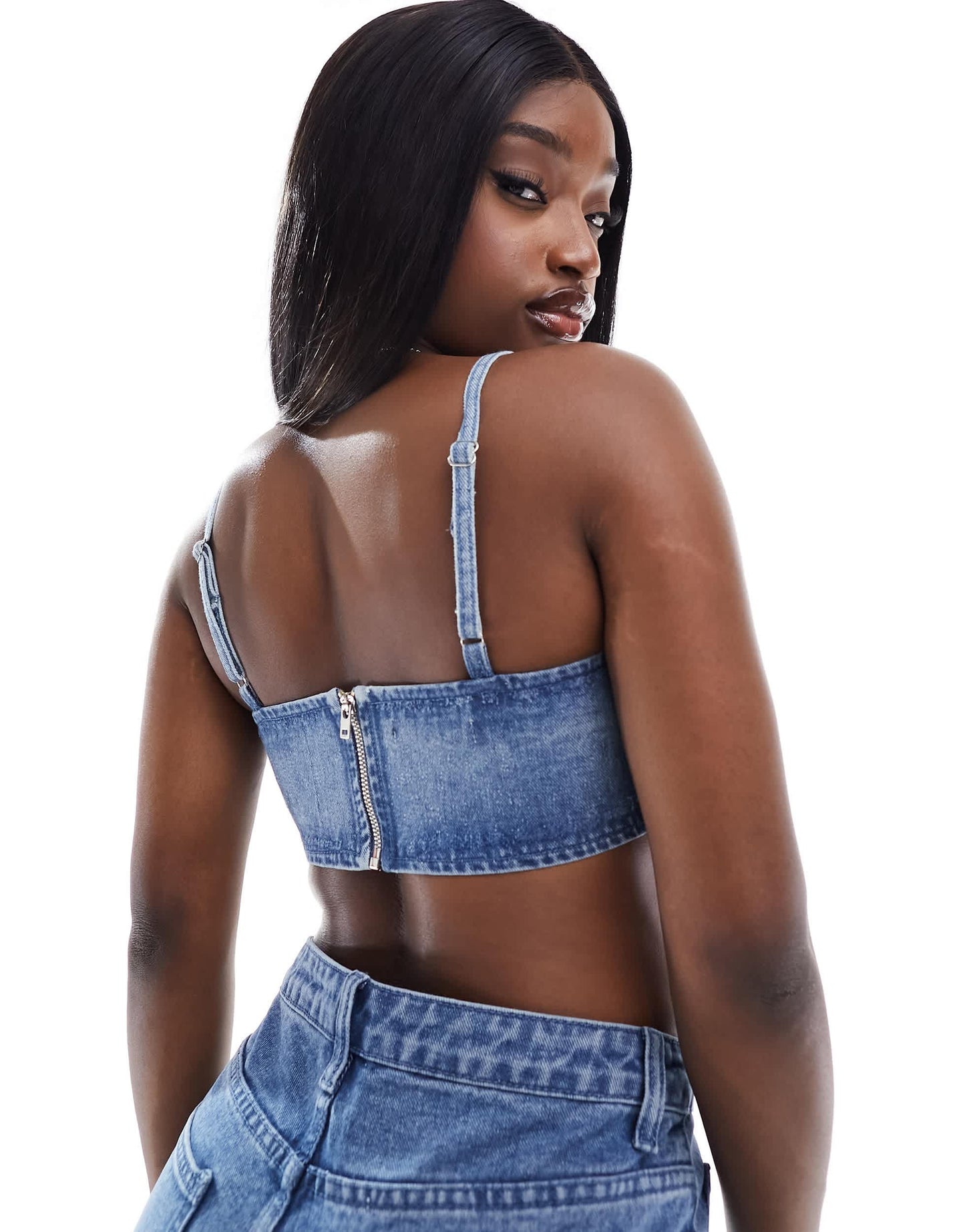 Kyo The Brand denim diamante cami bralet co-ord in blue wash