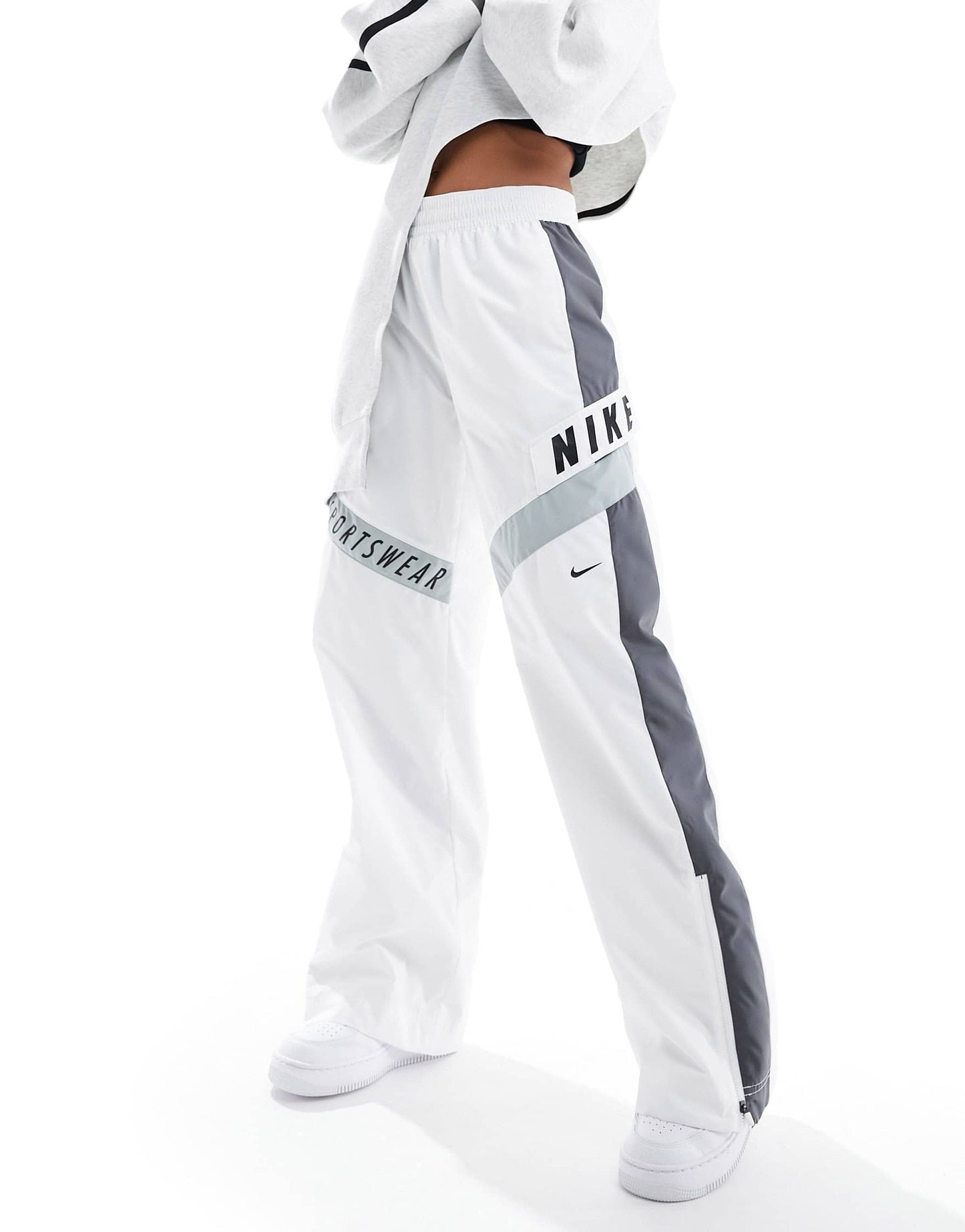 Nike Streetwear woven trackpant in white and grey