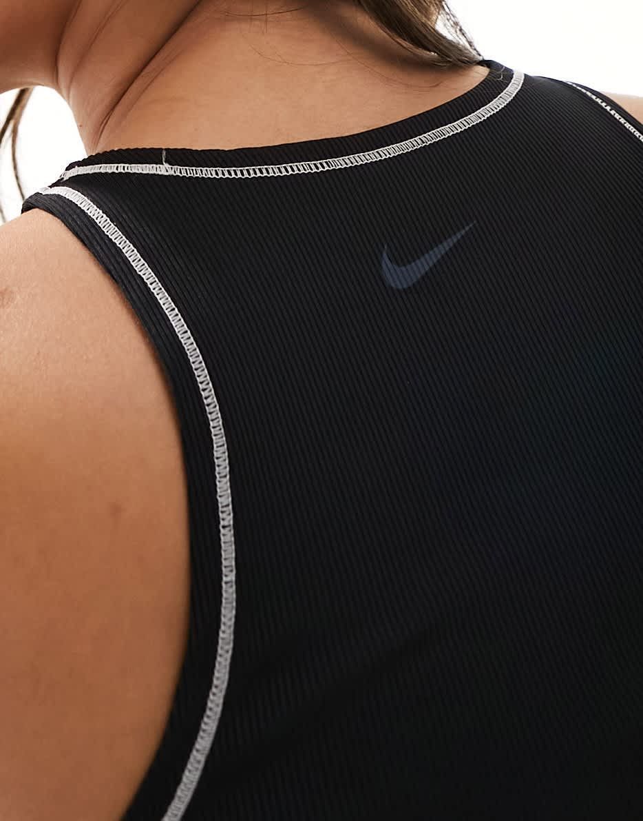 Nike One Training Dri-Fit stitch detail ribbed tank top in black