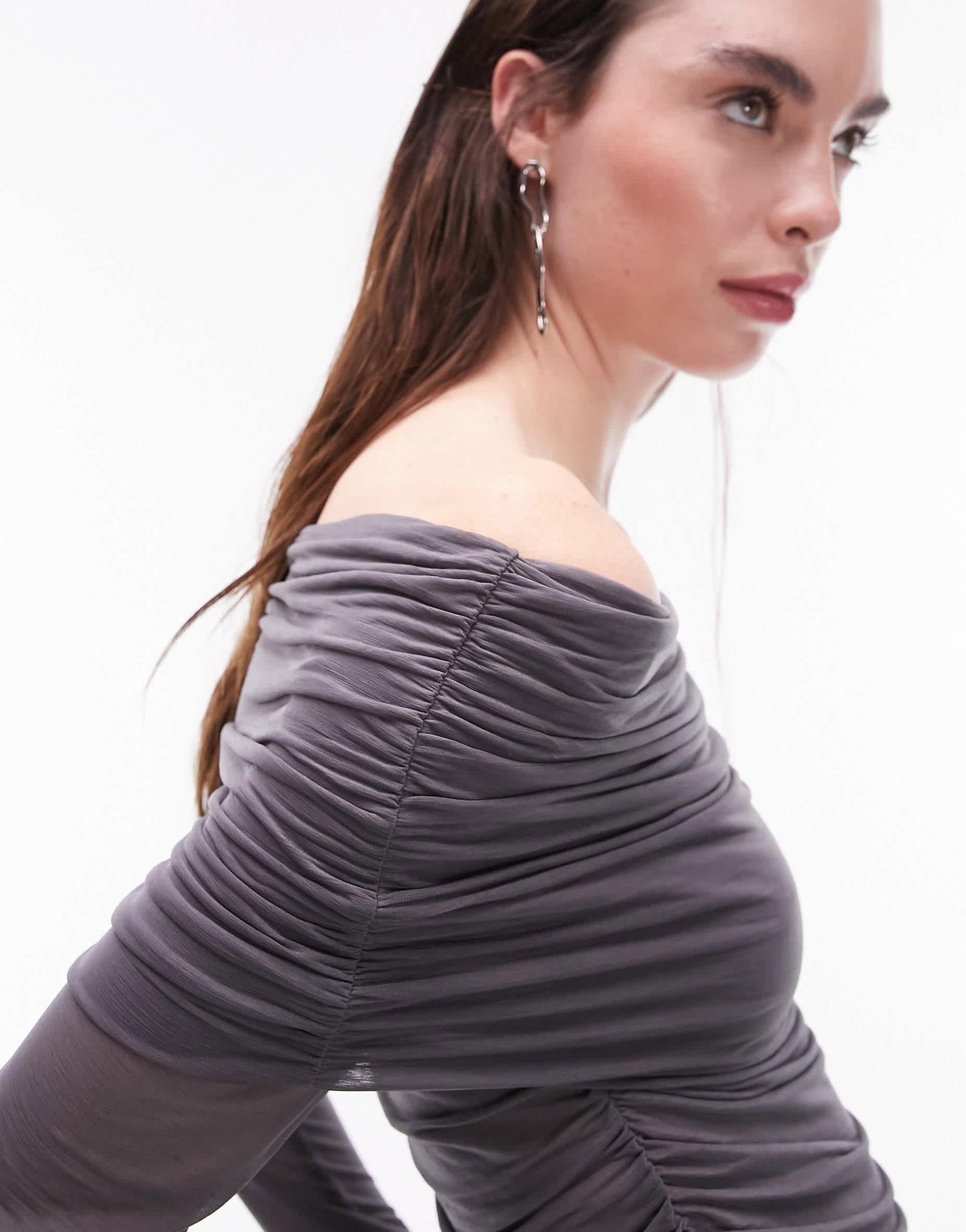 Topshop sheer long sleeve bardot in charcoal