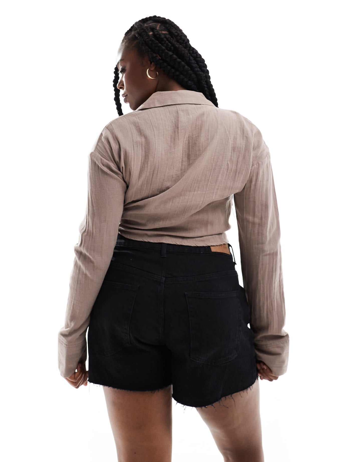 ASOS DESIGN Curve knot front cheesecloth shirt in mushroom