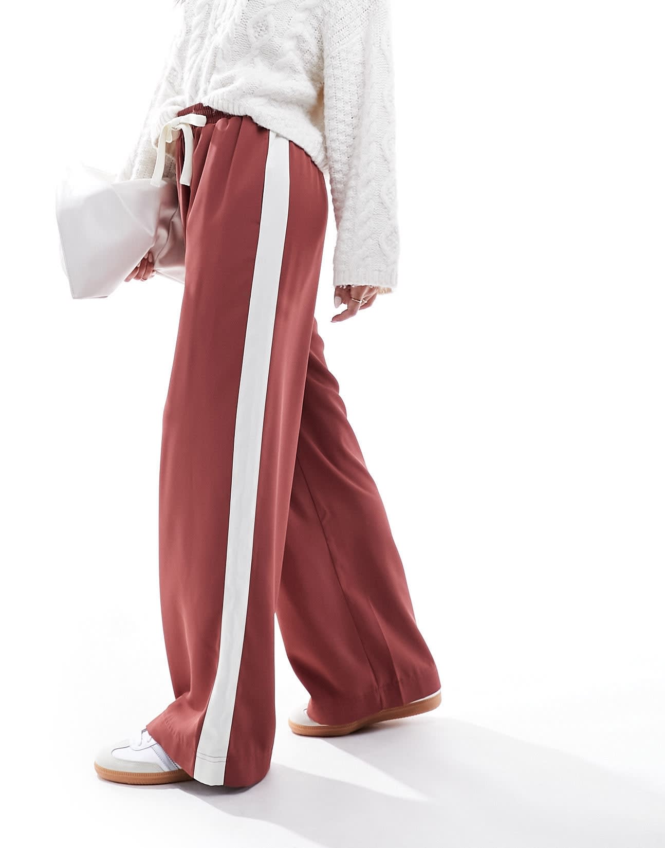 ASOS DESIGN pull on trousers with contrast panel in terracotta
