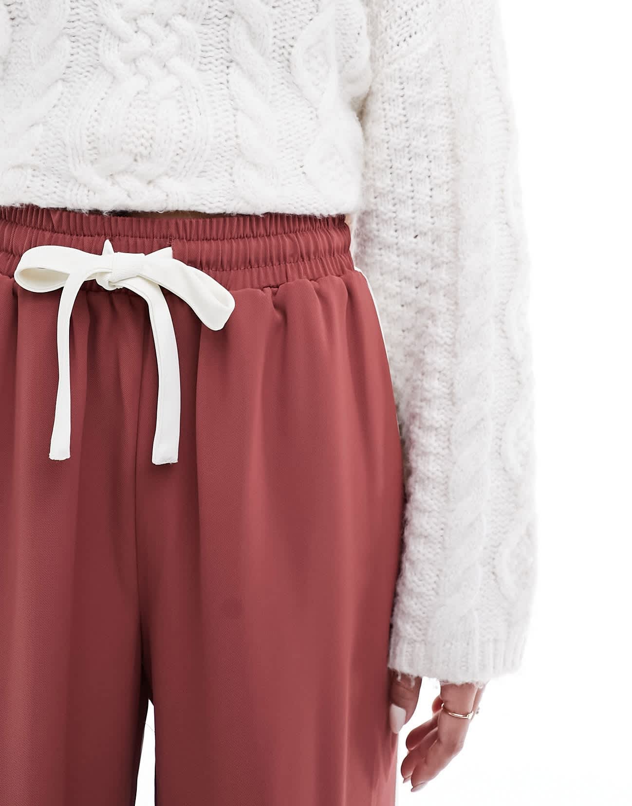 ASOS DESIGN pull on trousers with contrast panel in terracotta