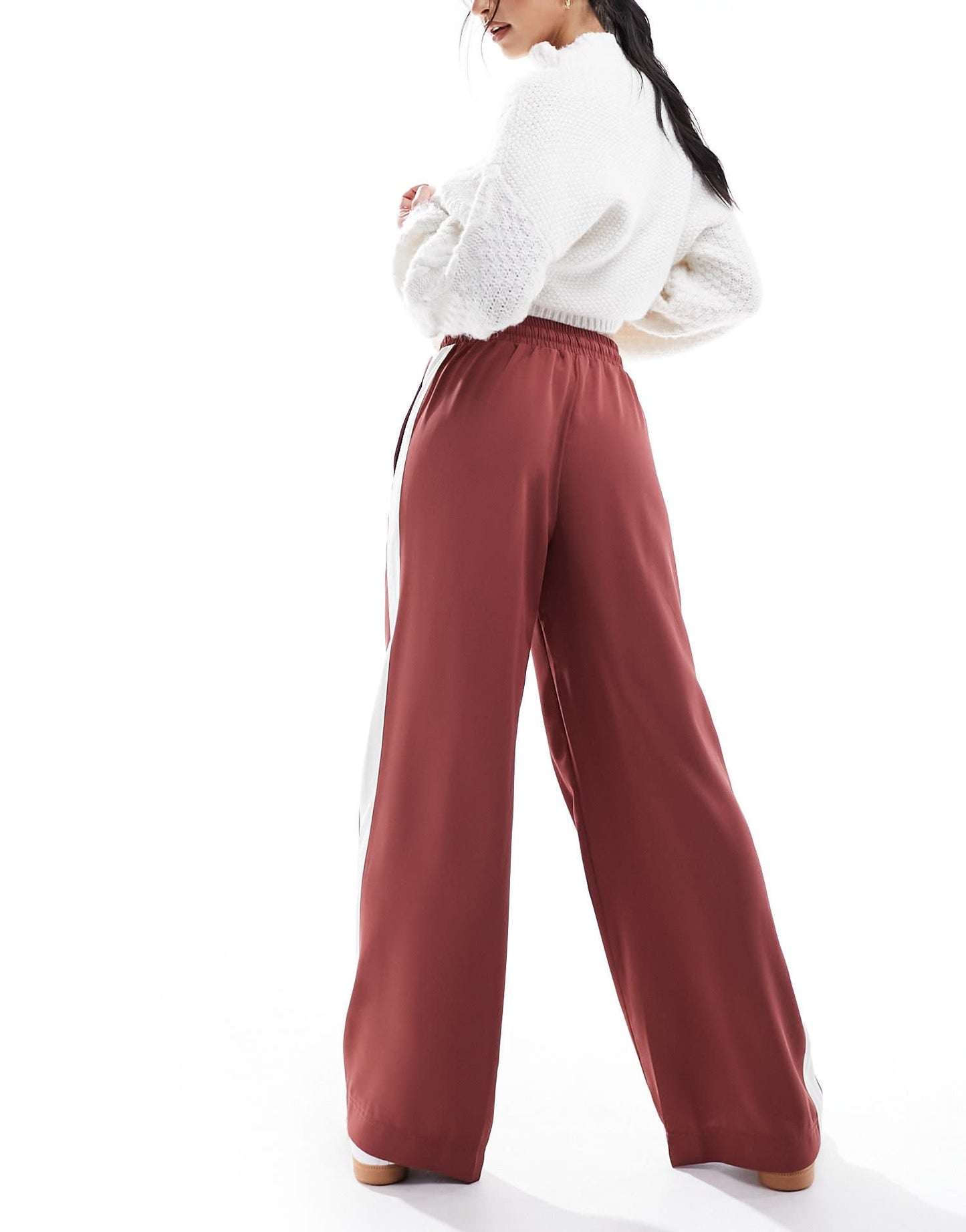 ASOS DESIGN pull on trousers with contrast panel in terracotta