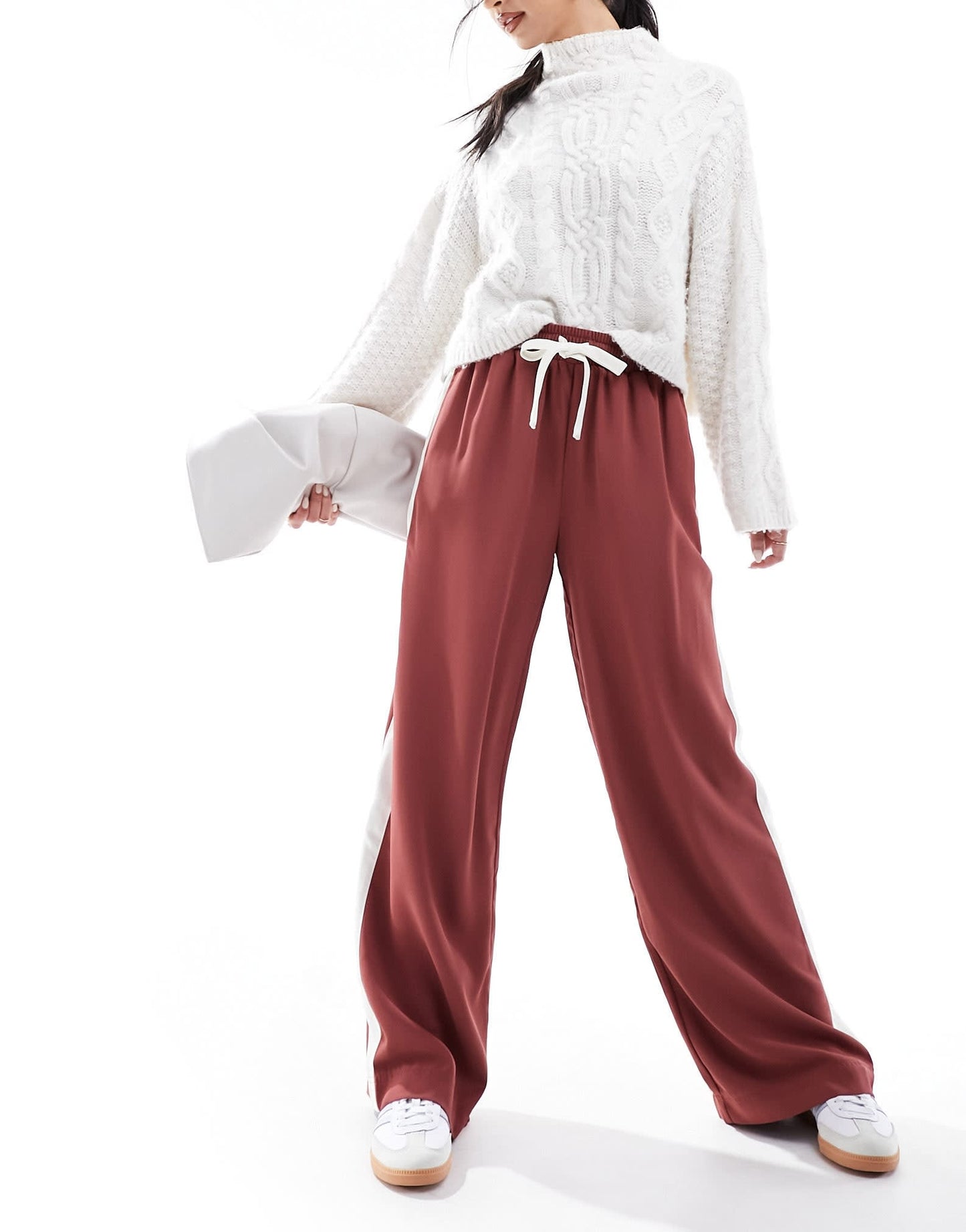 ASOS DESIGN pull on trousers with contrast panel in terracotta