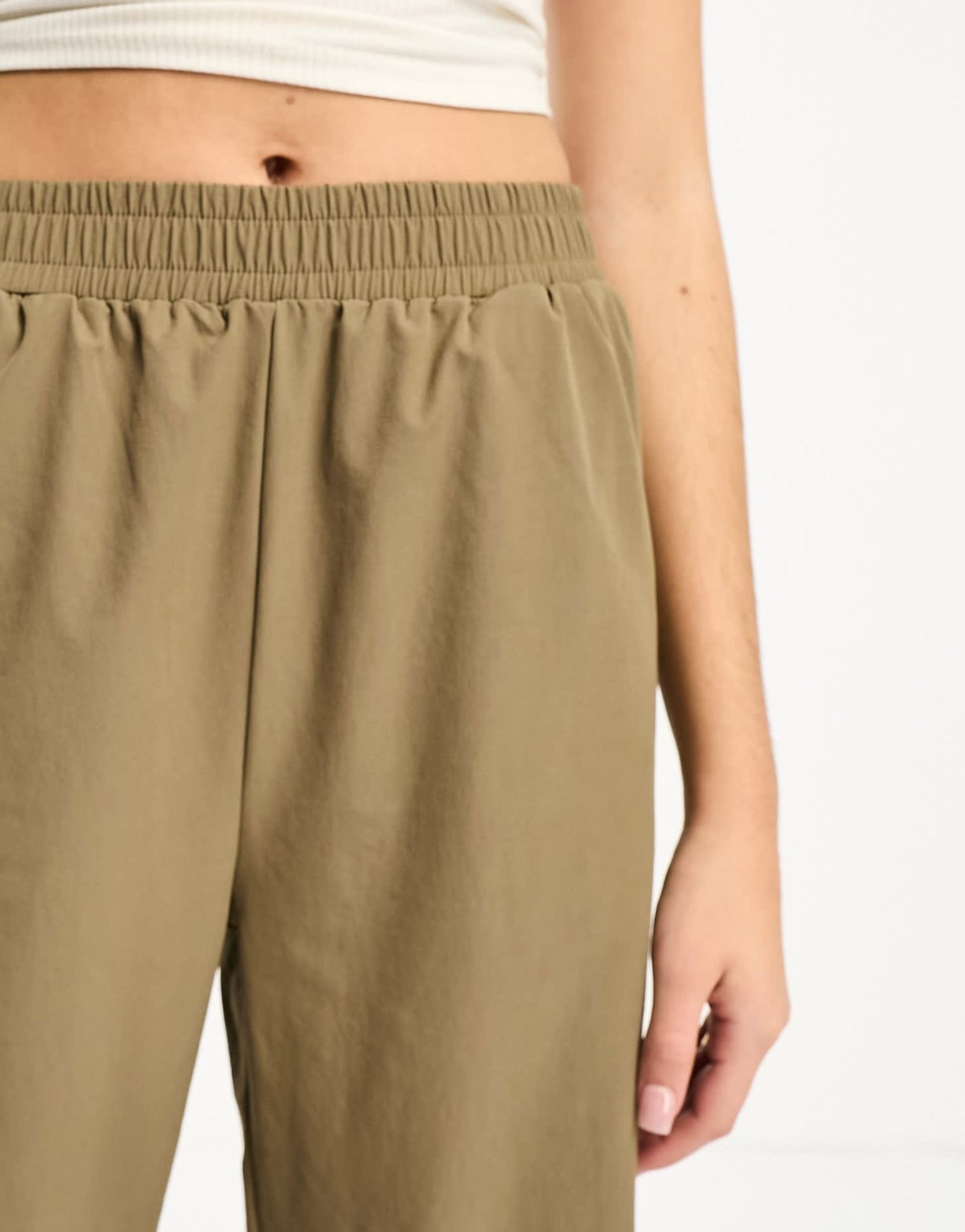 Noisy May Tall ankle drawstring trouser in beige