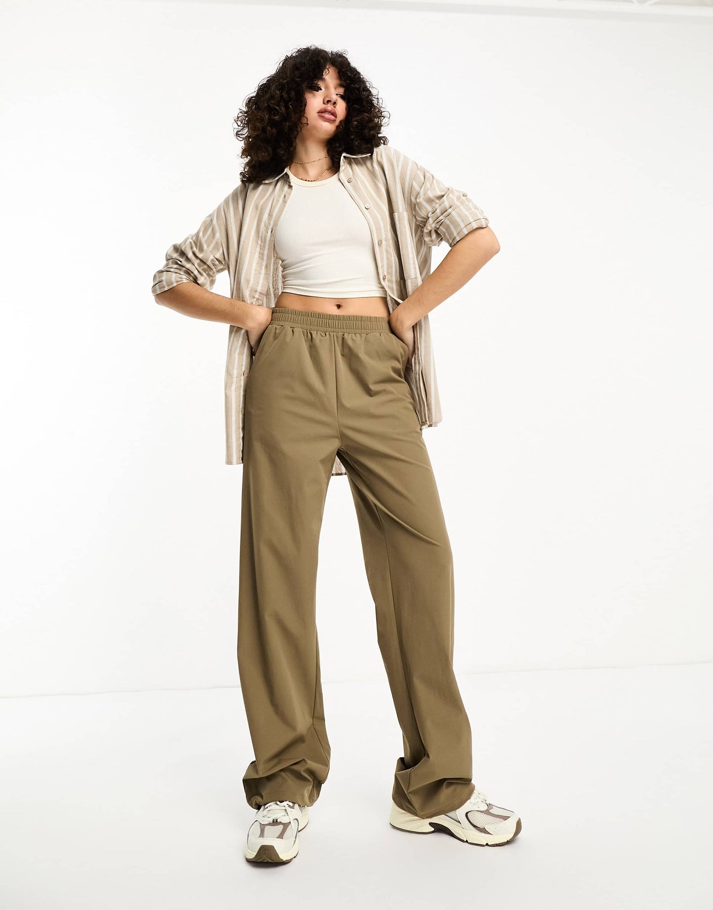Noisy May Tall ankle drawstring trouser in beige