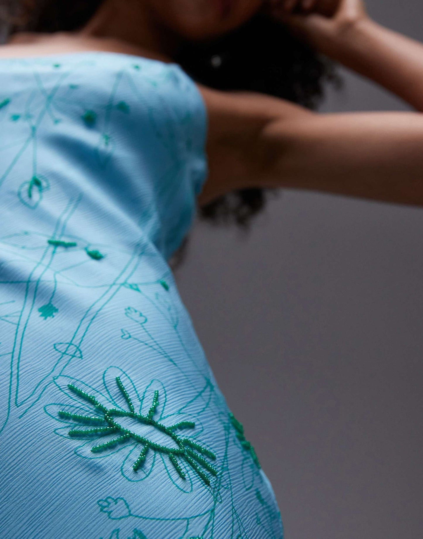 Topshop cami slip dress with embroidery and embellishment in blue
