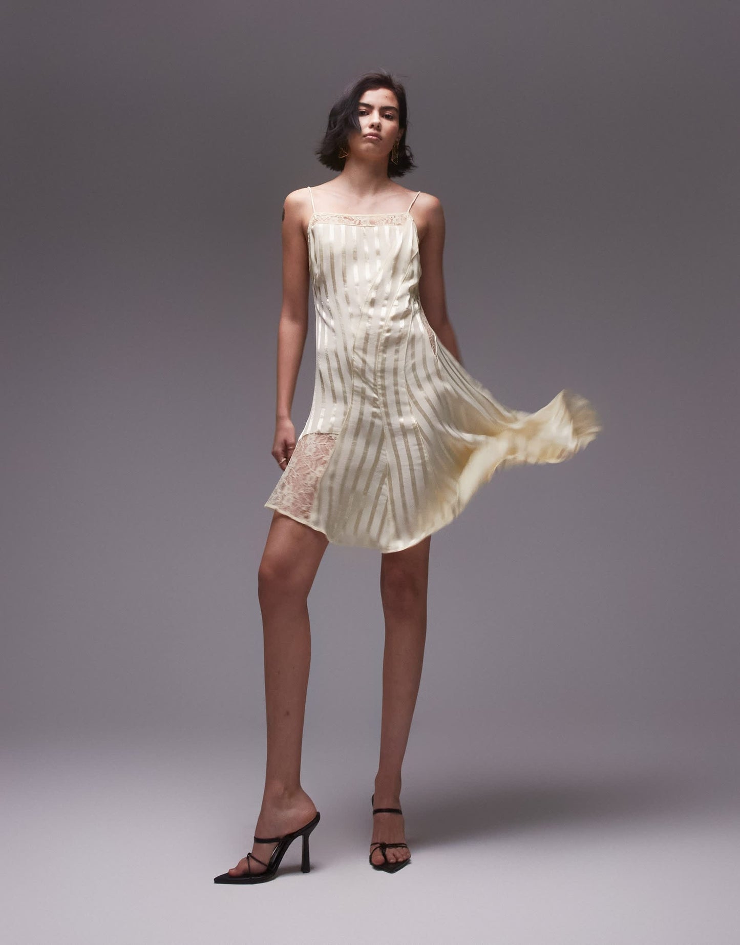Topshop premium jacqaurd lace mini slip dress in cream