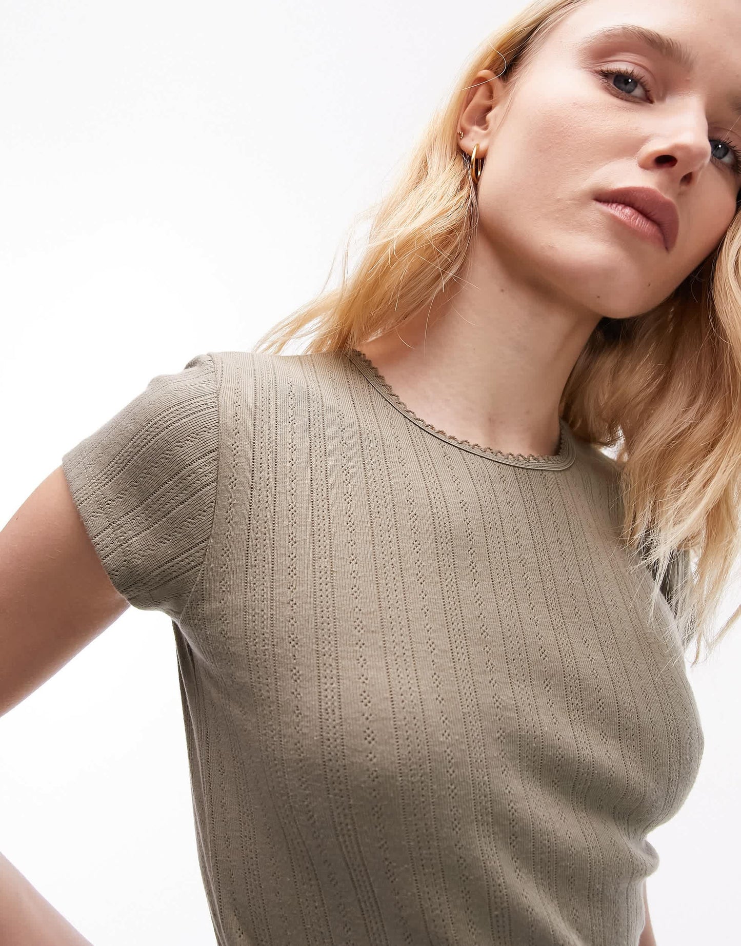 Topshop lace pointelle tee in khaki
