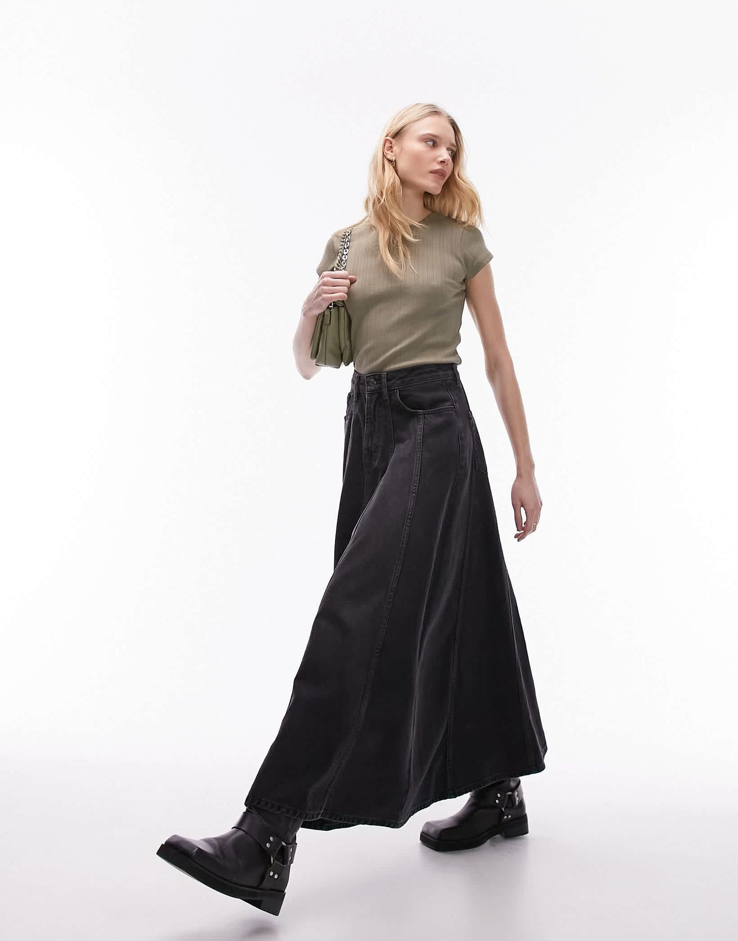 Topshop lace pointelle tee in khaki