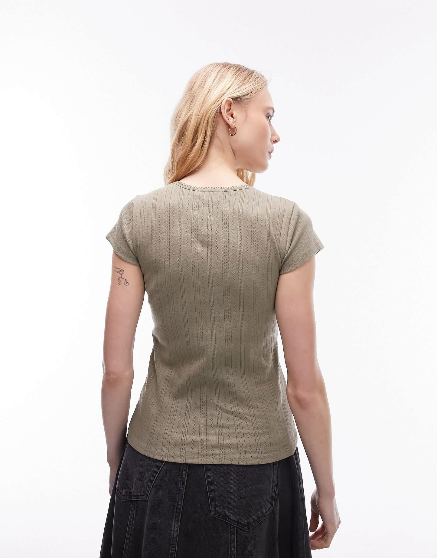 Topshop lace pointelle tee in khaki