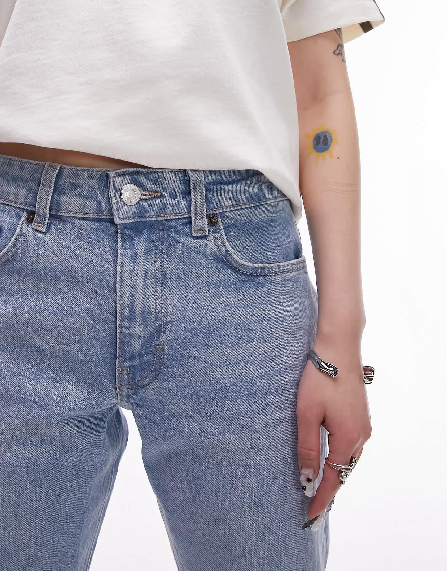 Topshop Petite mid rise straight cropped jean in bleach