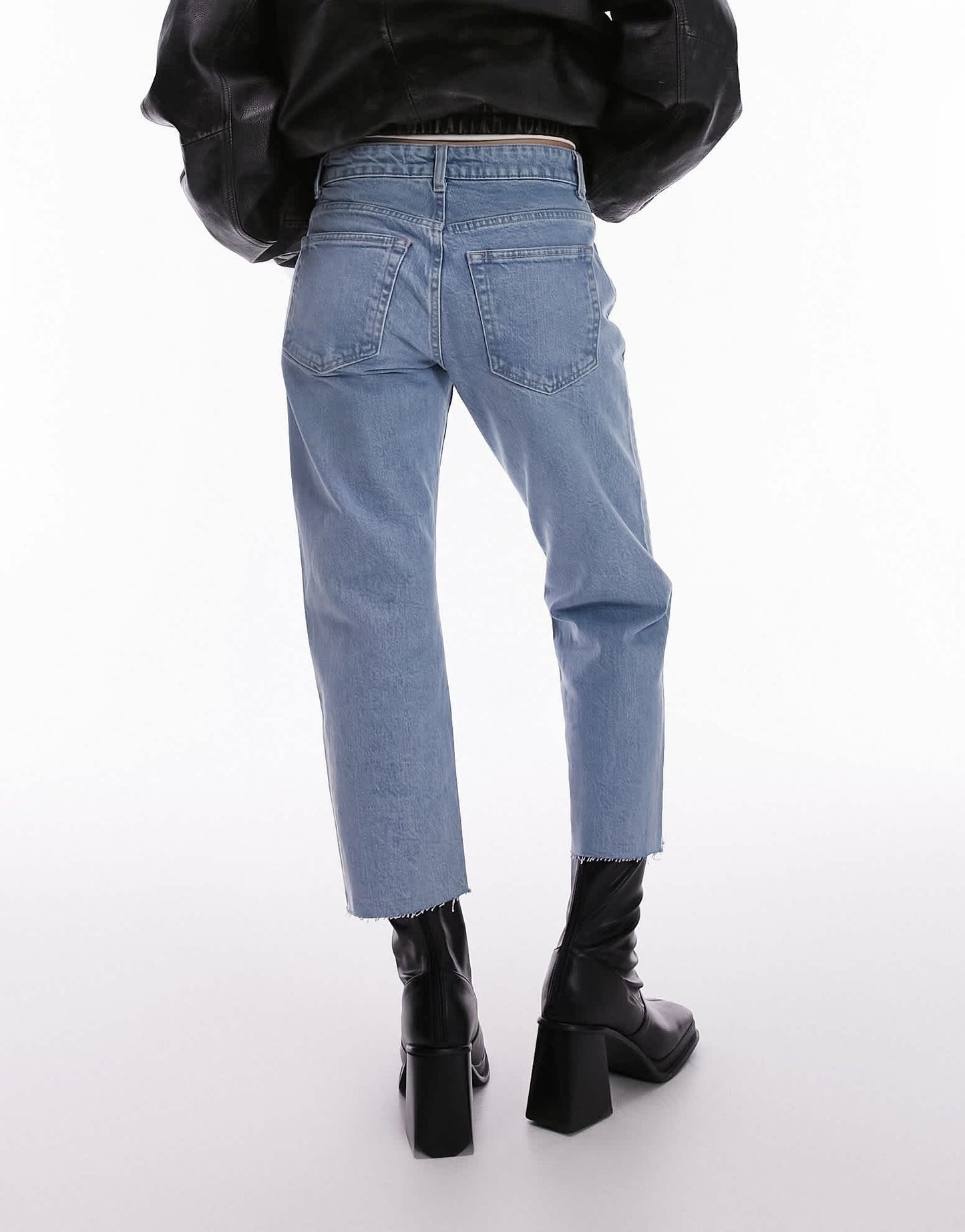 Topshop Petite mid rise straight cropped jean in bleach