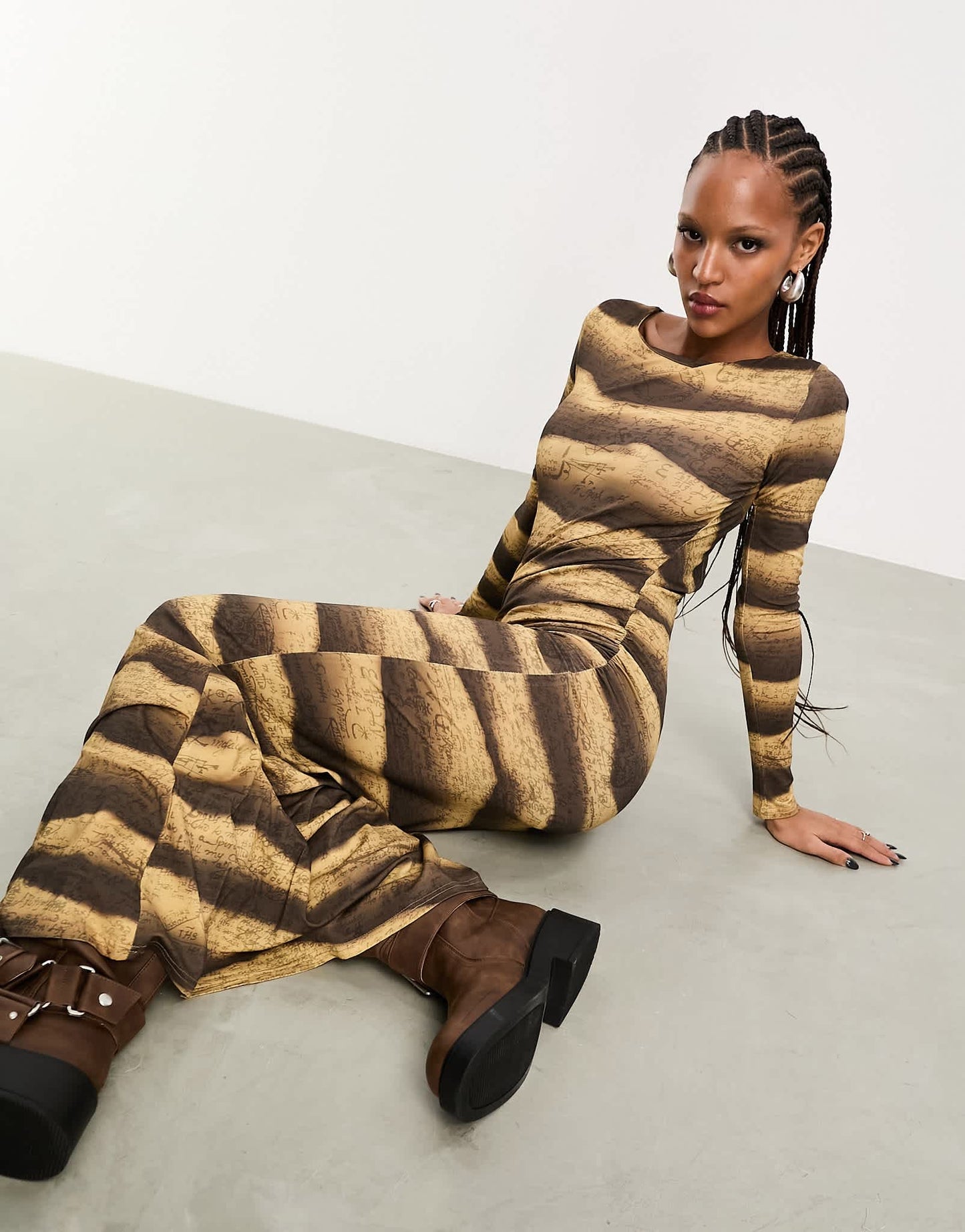 Heretic Nine cowl back mermaid maxi dress in desert print