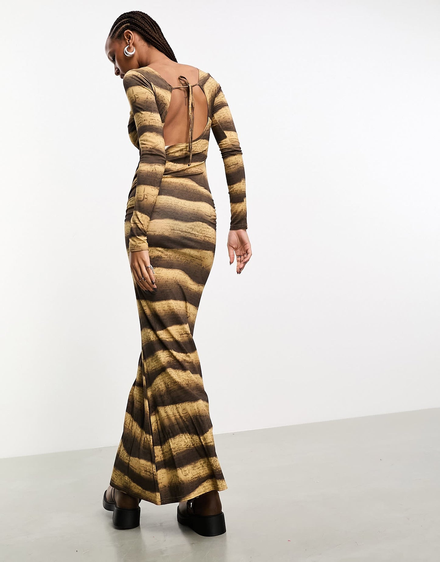 Heretic Nine cowl back mermaid maxi dress in desert print