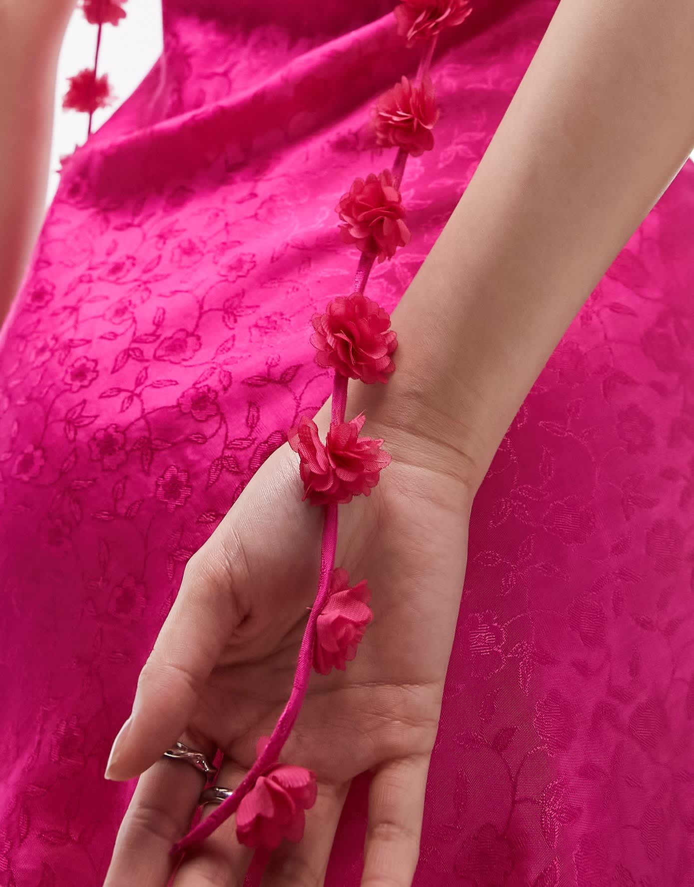 Topshop floral strap jacquard mini slip dress in fuschia