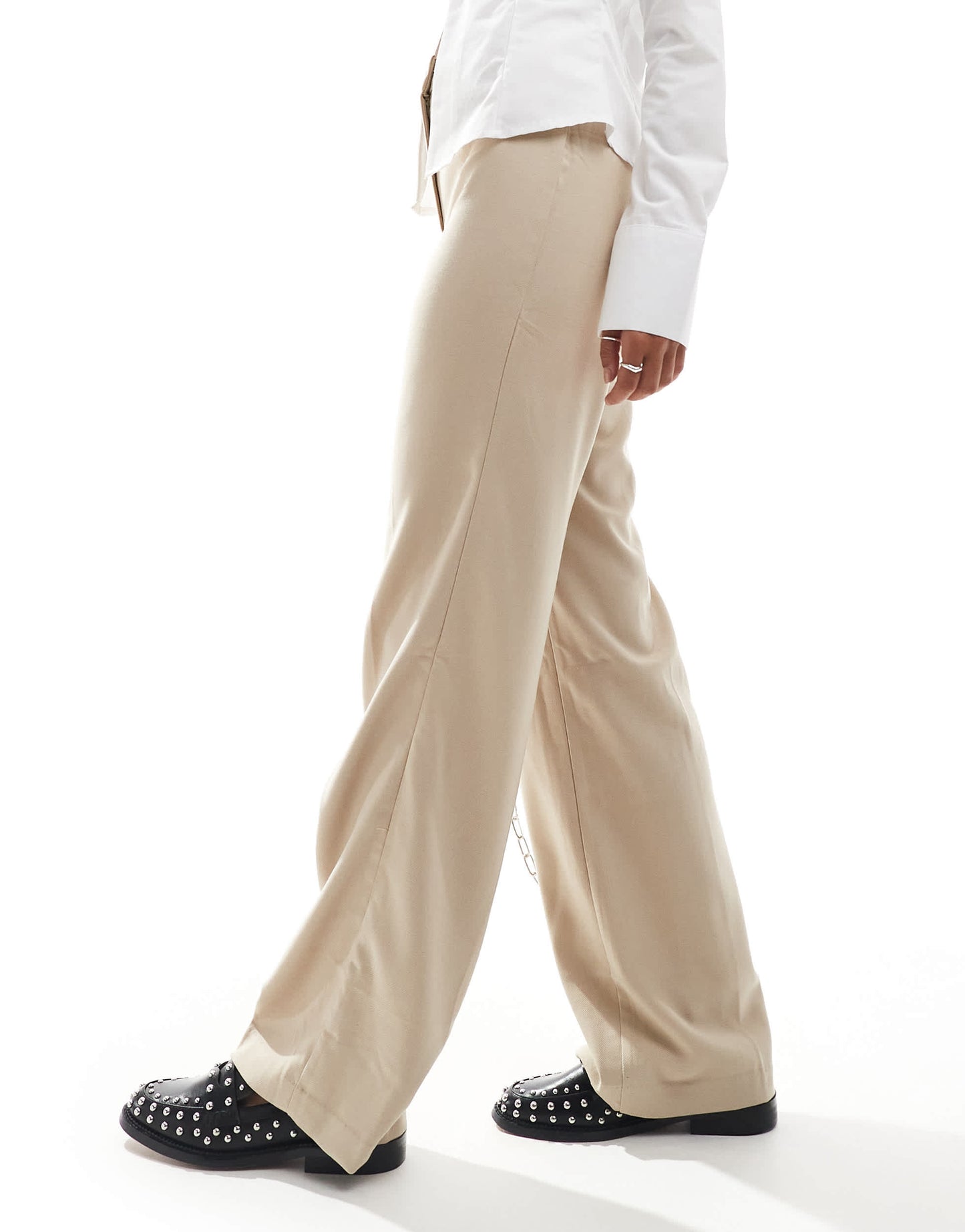 Monki relaxed straight tailored trousers in beige