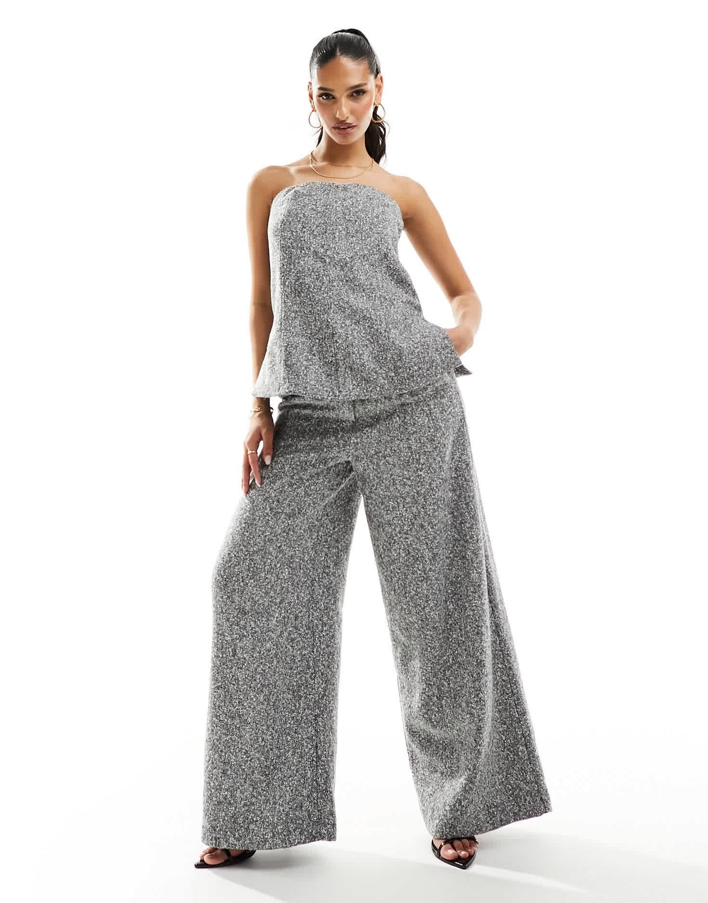 River Island co-ord wool bandeau corset top in grey