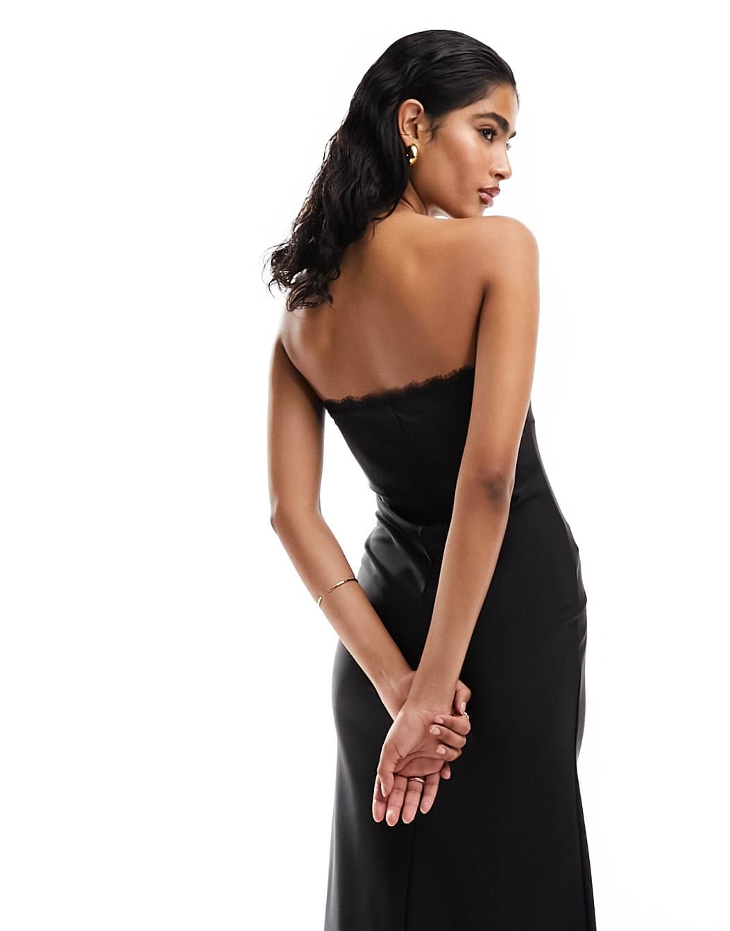 ASOS DESIGN lace trim bandeau midi dress in black