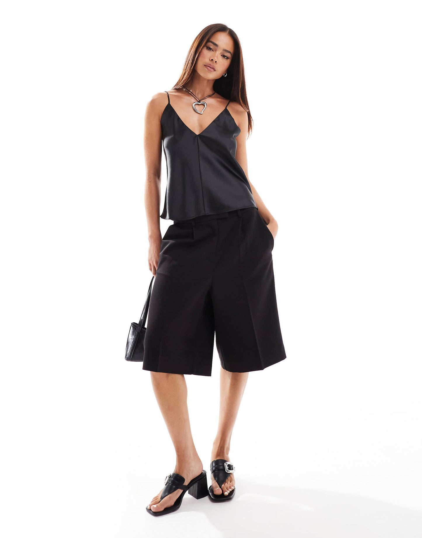 ASOS DESIGN satin v neck cami in black