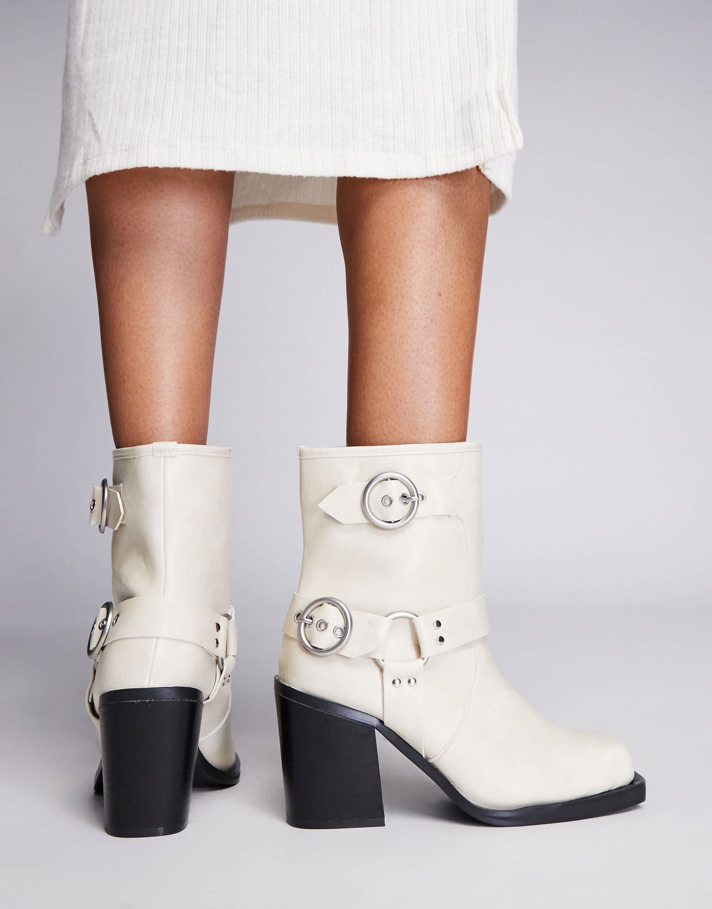 Public Desire Wide Fit Freak heeled ankle biker boot in cream