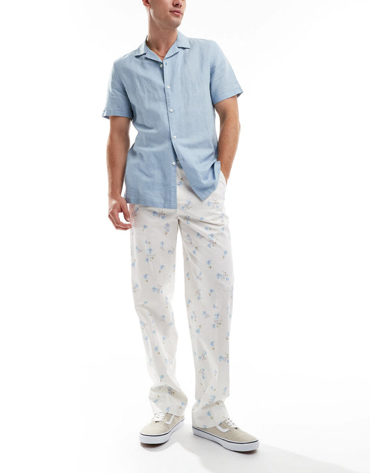 ASOS DESIGN smart straight fit trousers in blue ditsy floral print