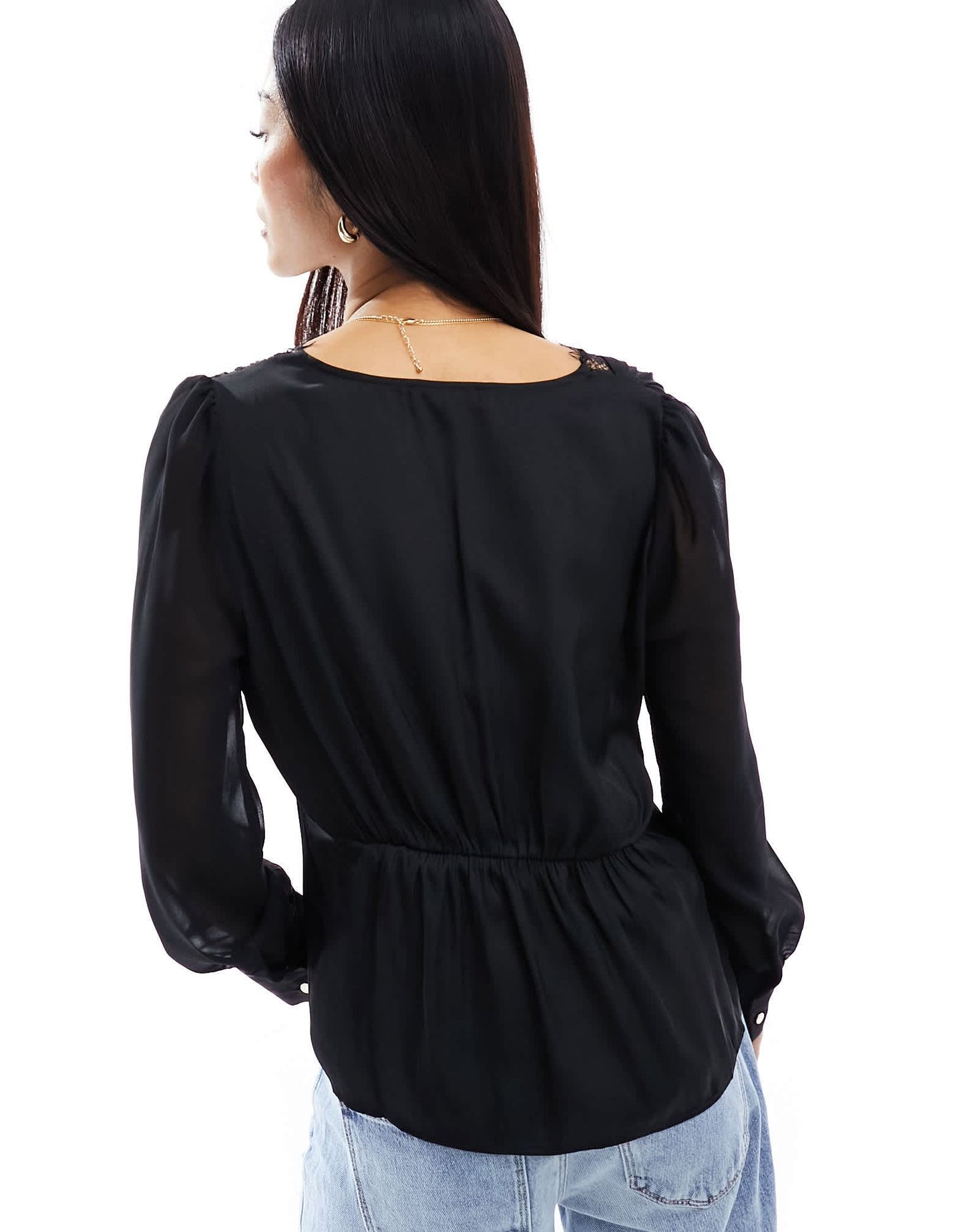 Morgan chiffon sleeve lace insert blouse in black