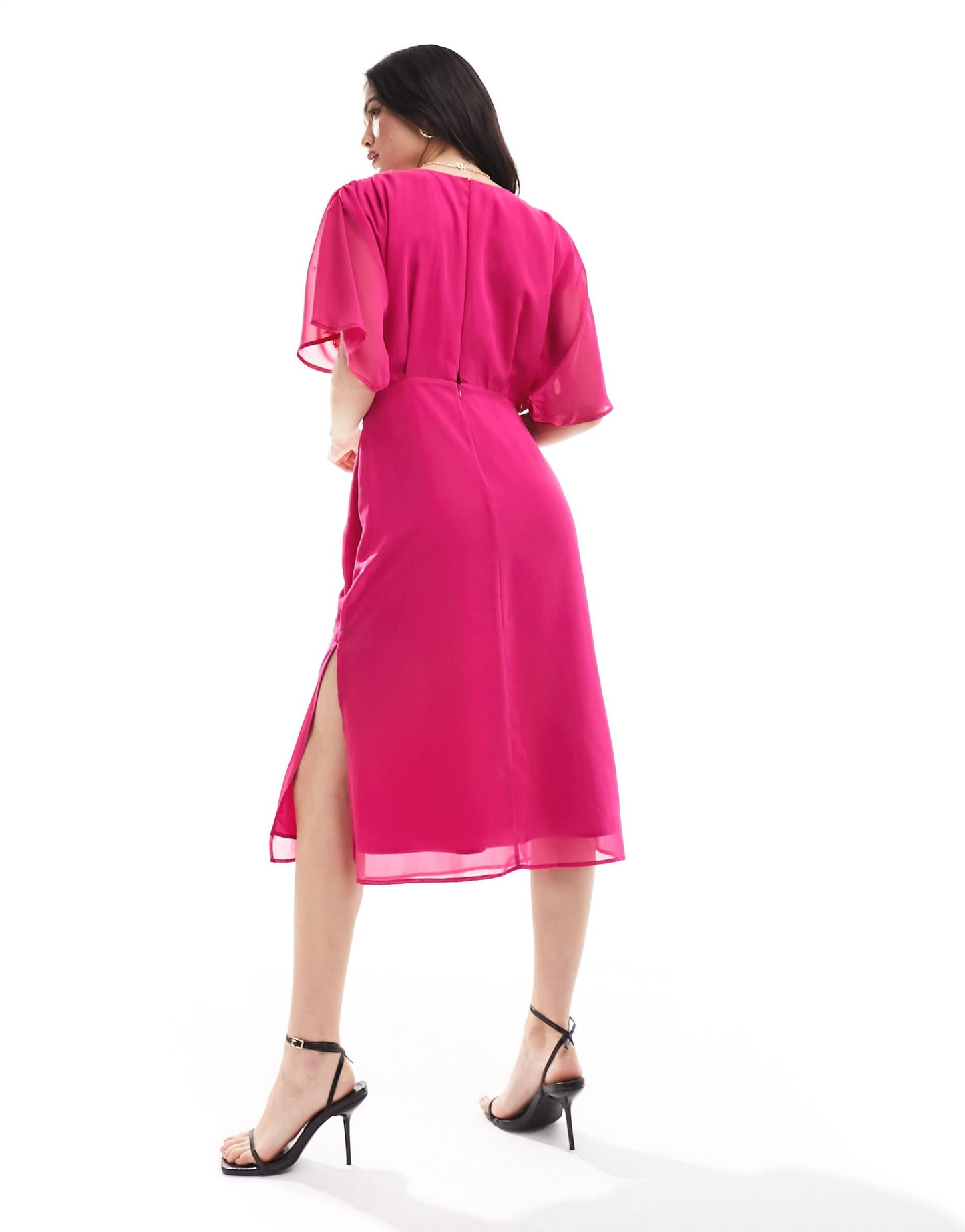 Hope & Ivy plunge front embroidered midi dress in magenta