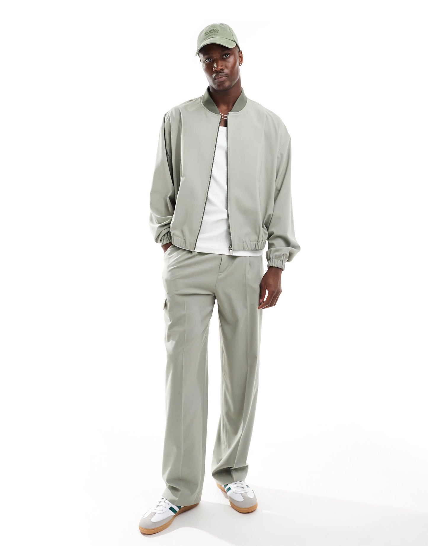 ASOS DESIGN smart co-rd bomber jacket in green