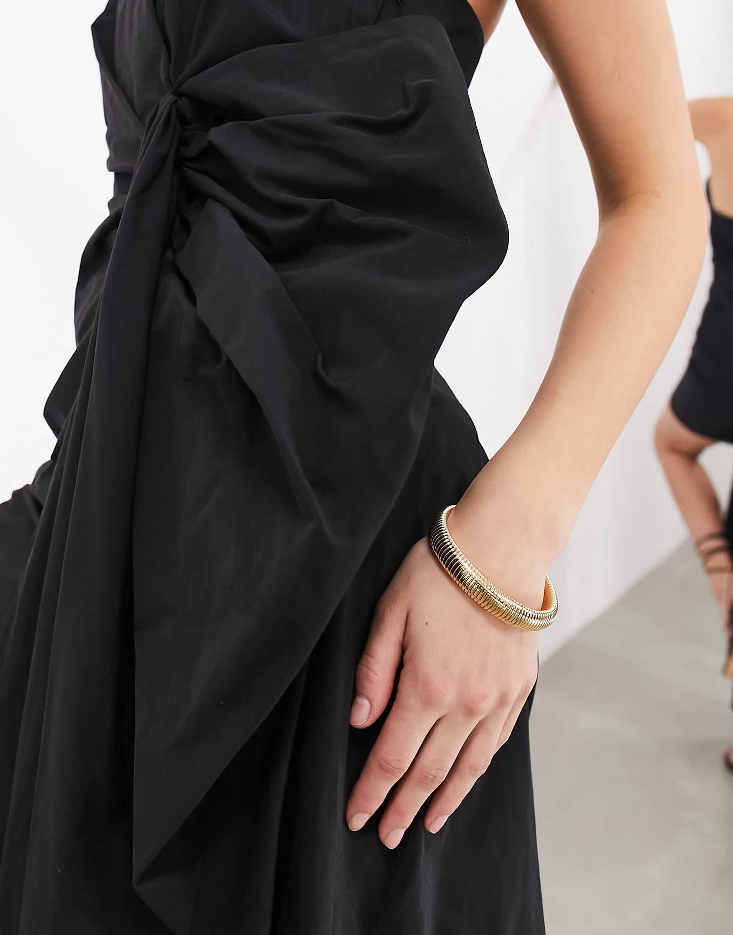 ASOS EDITION memory bow drape train side mini dress in black