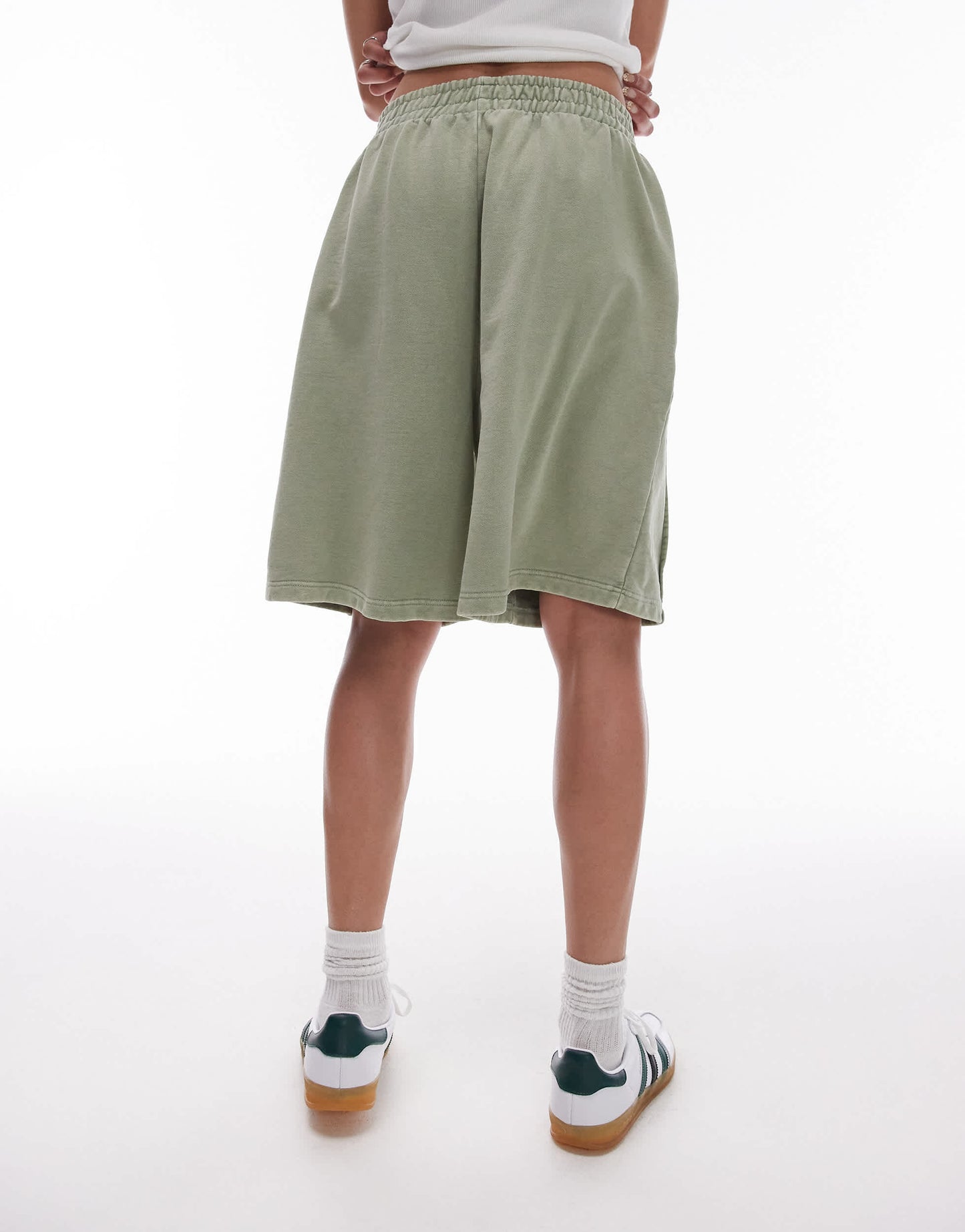 Topshop acid wash longline short in sage