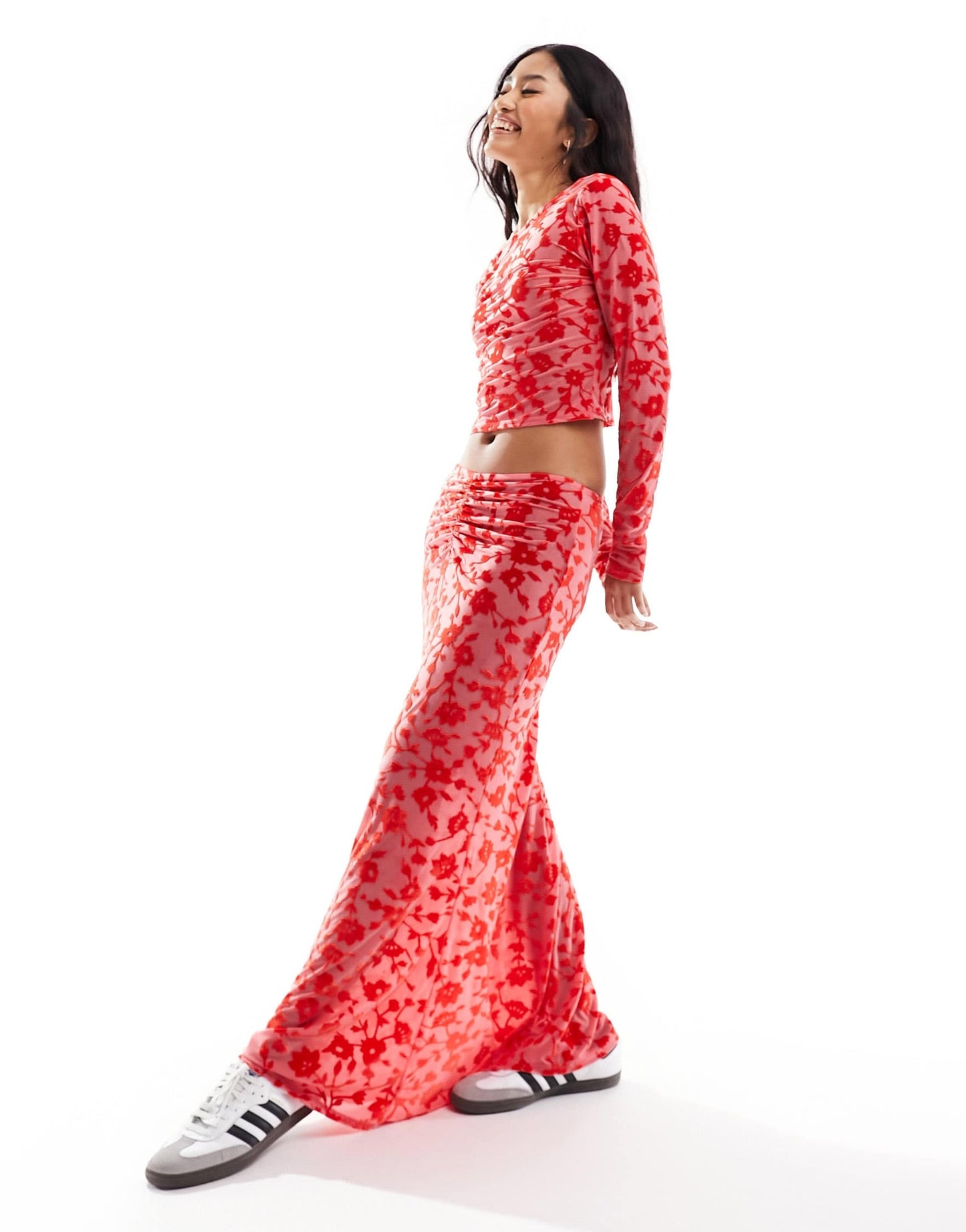 ASOS DESIGN slash neck open back burnout top co ord in red