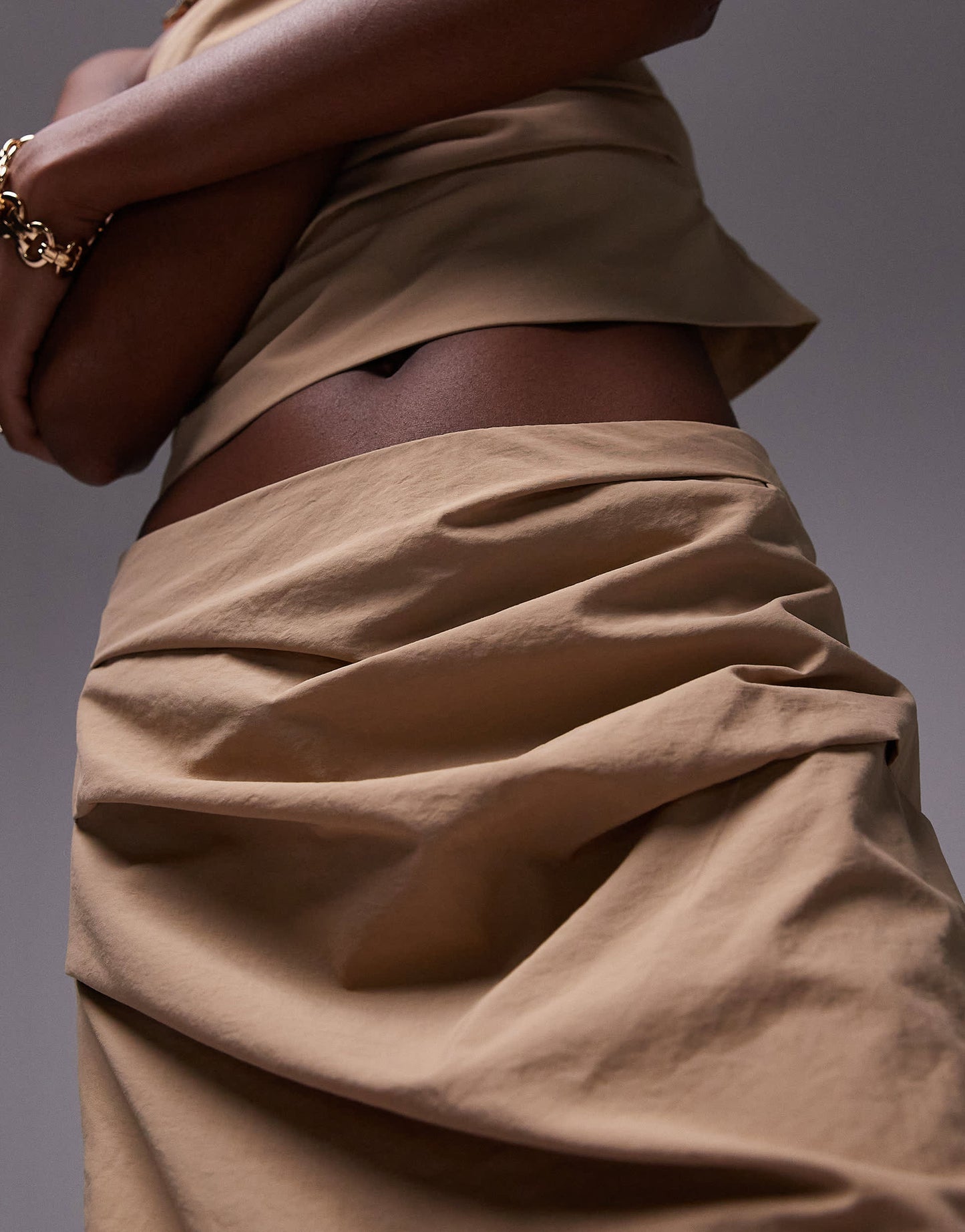 Topshop co-ord technical fabric maxi column skirt in sand