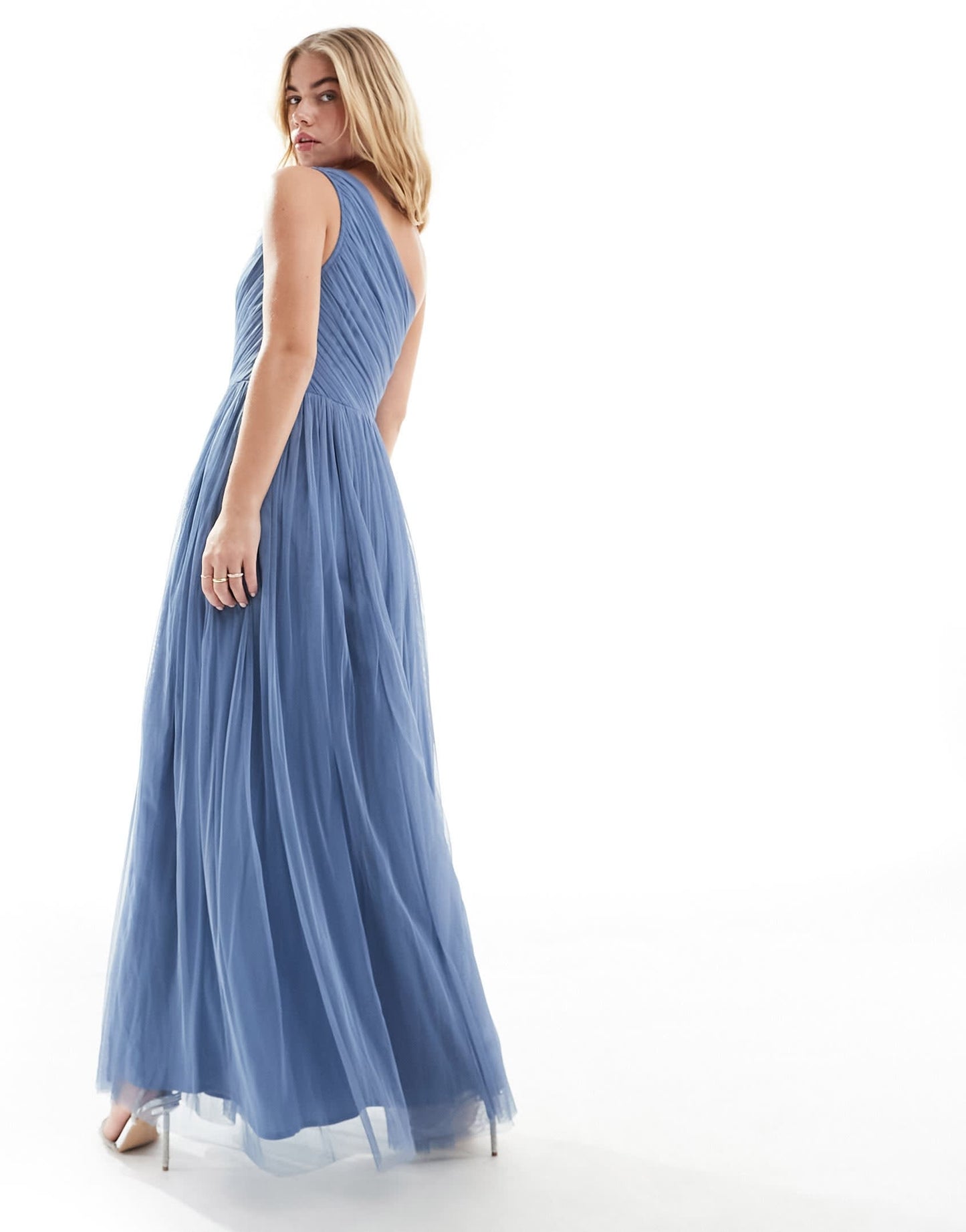 Anaya Bridesmaid tulle one shoulder maxi dress in blue